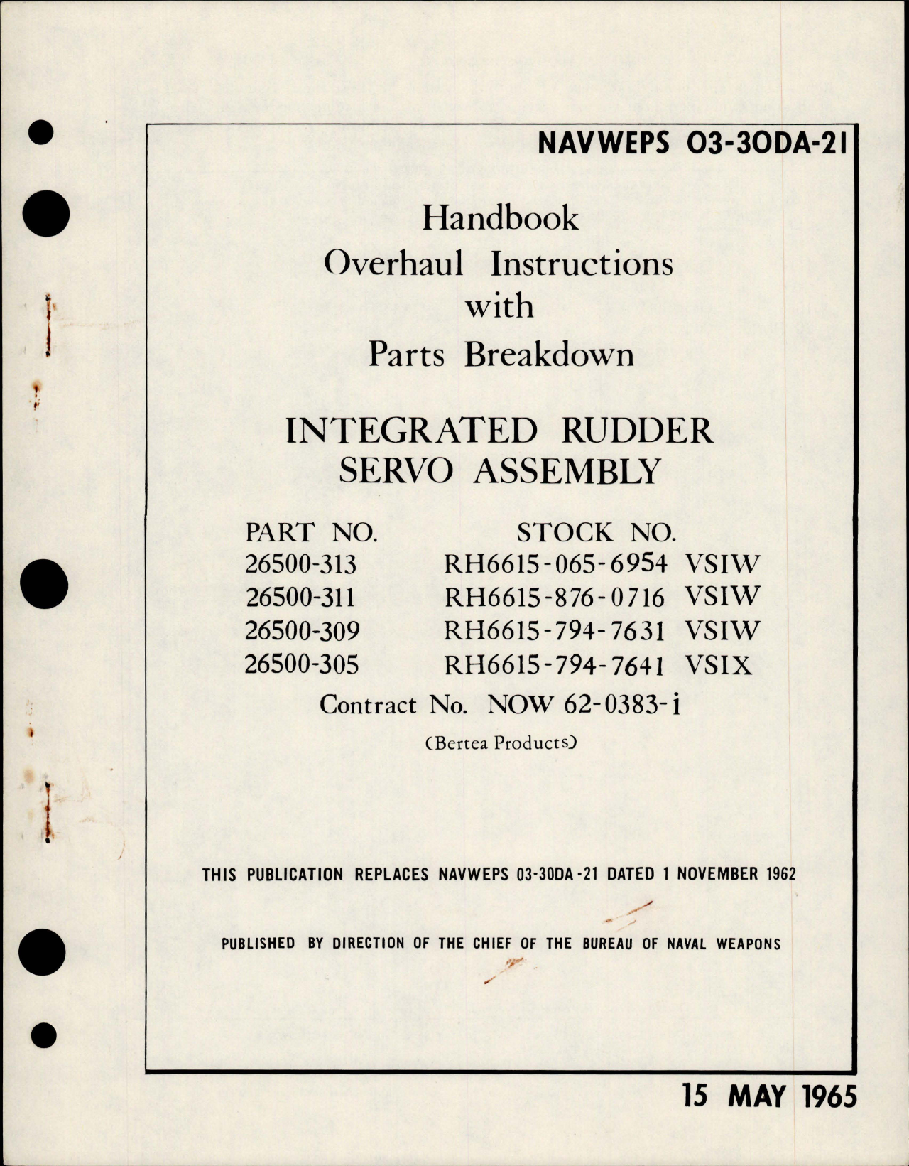 Sample page 1 from AirCorps Library document: Overhaul Instructions with Parts for Integrated Rudder Servo Assembly 