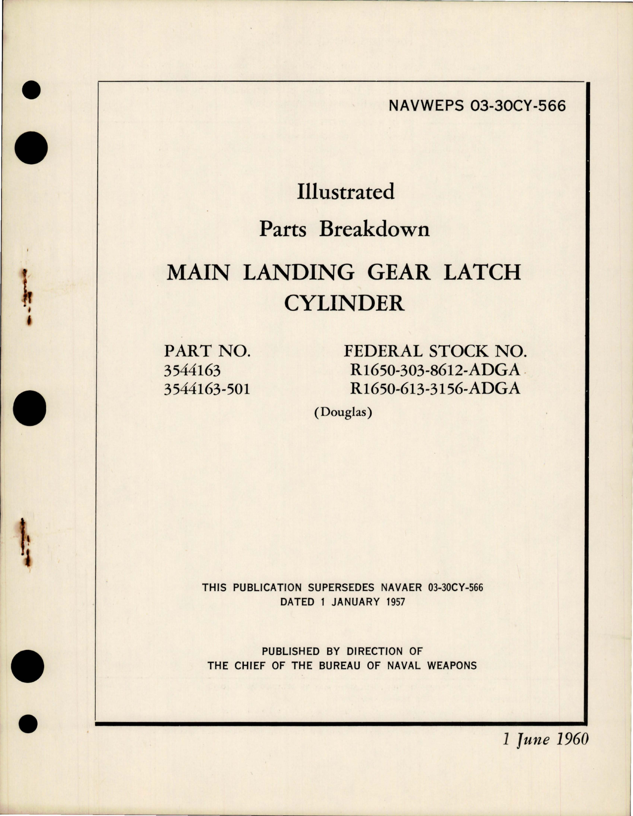 Sample page 1 from AirCorps Library document: Illustrated Parts Breakdown for Main Landing Gear Latch Cylinder - Parts 3544163 and 3544163-501