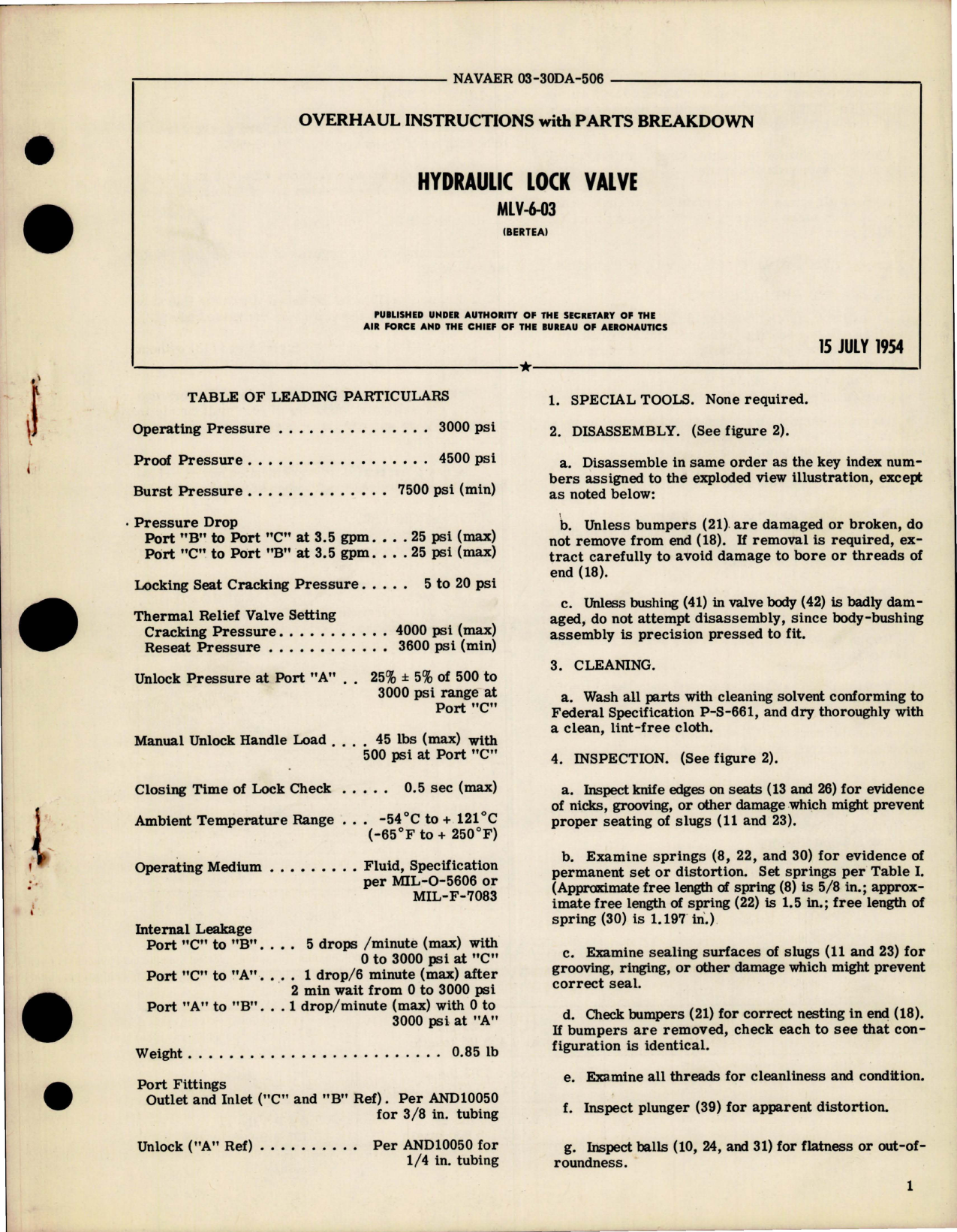 Sample page 1 from AirCorps Library document: Overhaul Instructions with Parts Breakdown for Hydraulic Lock Valve - MLV-6-03 