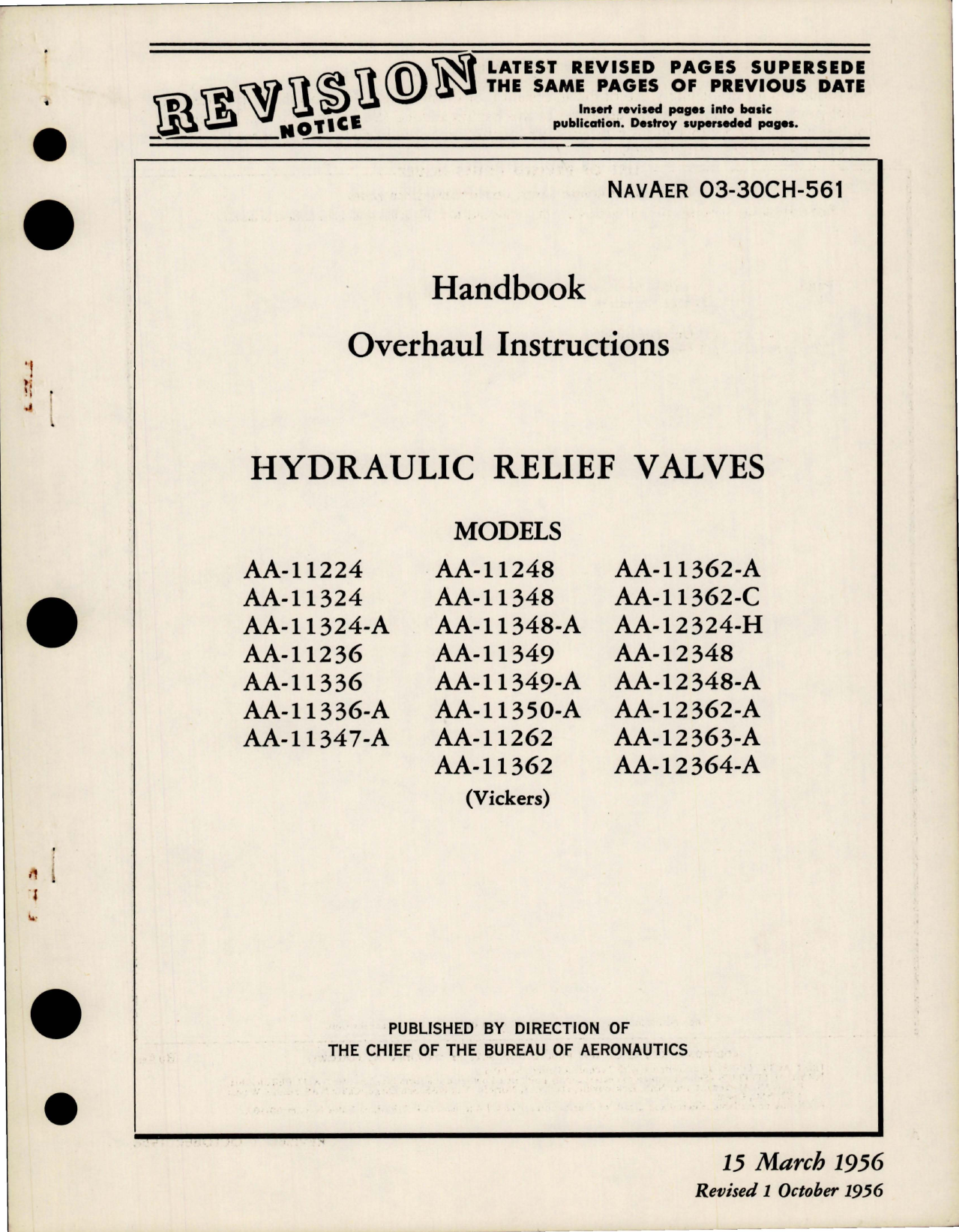 Sample page 1 from AirCorps Library document: Overhaul Instructions for Hydraulic Relief Valves 