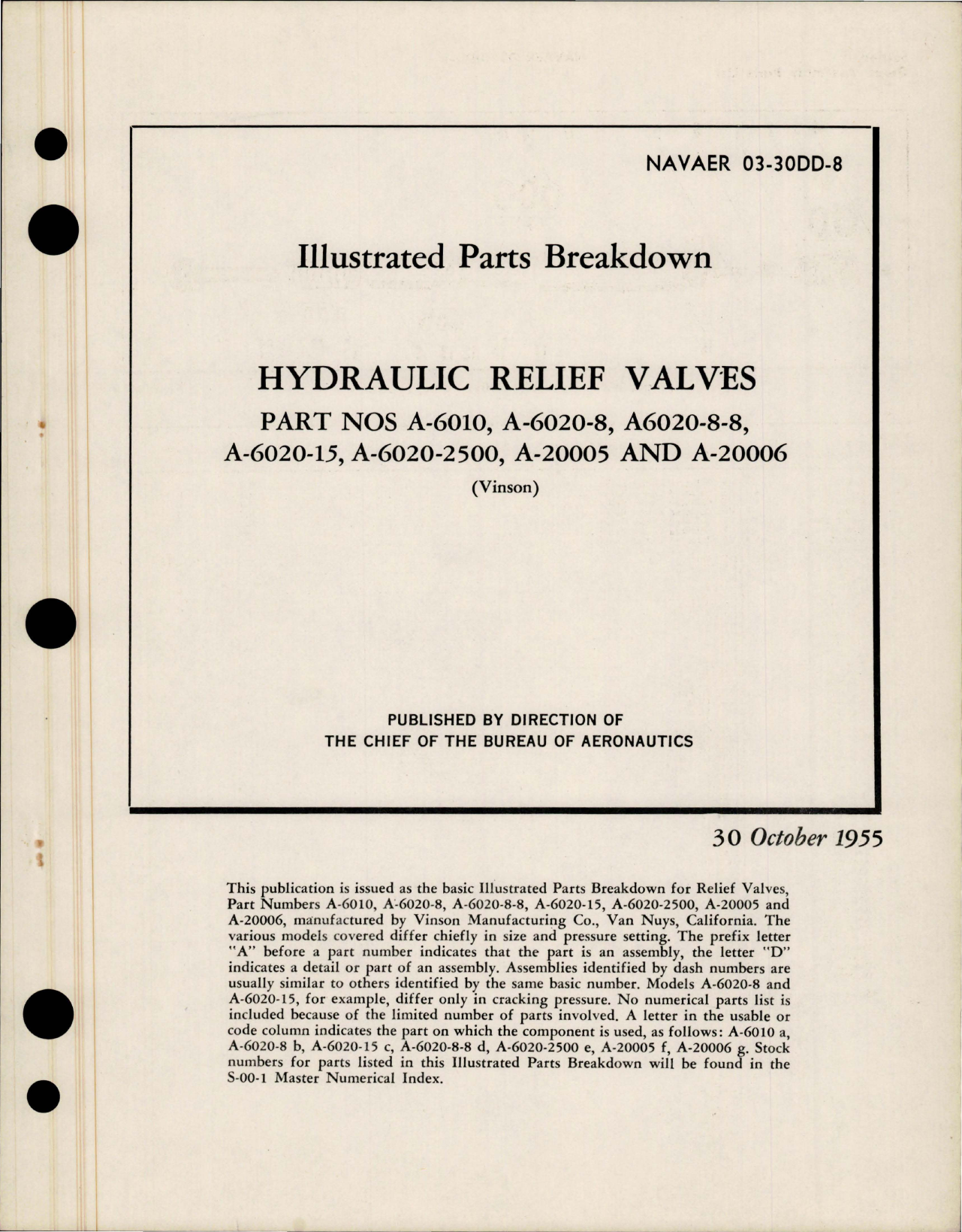 Sample page 1 from AirCorps Library document: Illustrated Parts Breakdown for Hydraulic Relief Valves