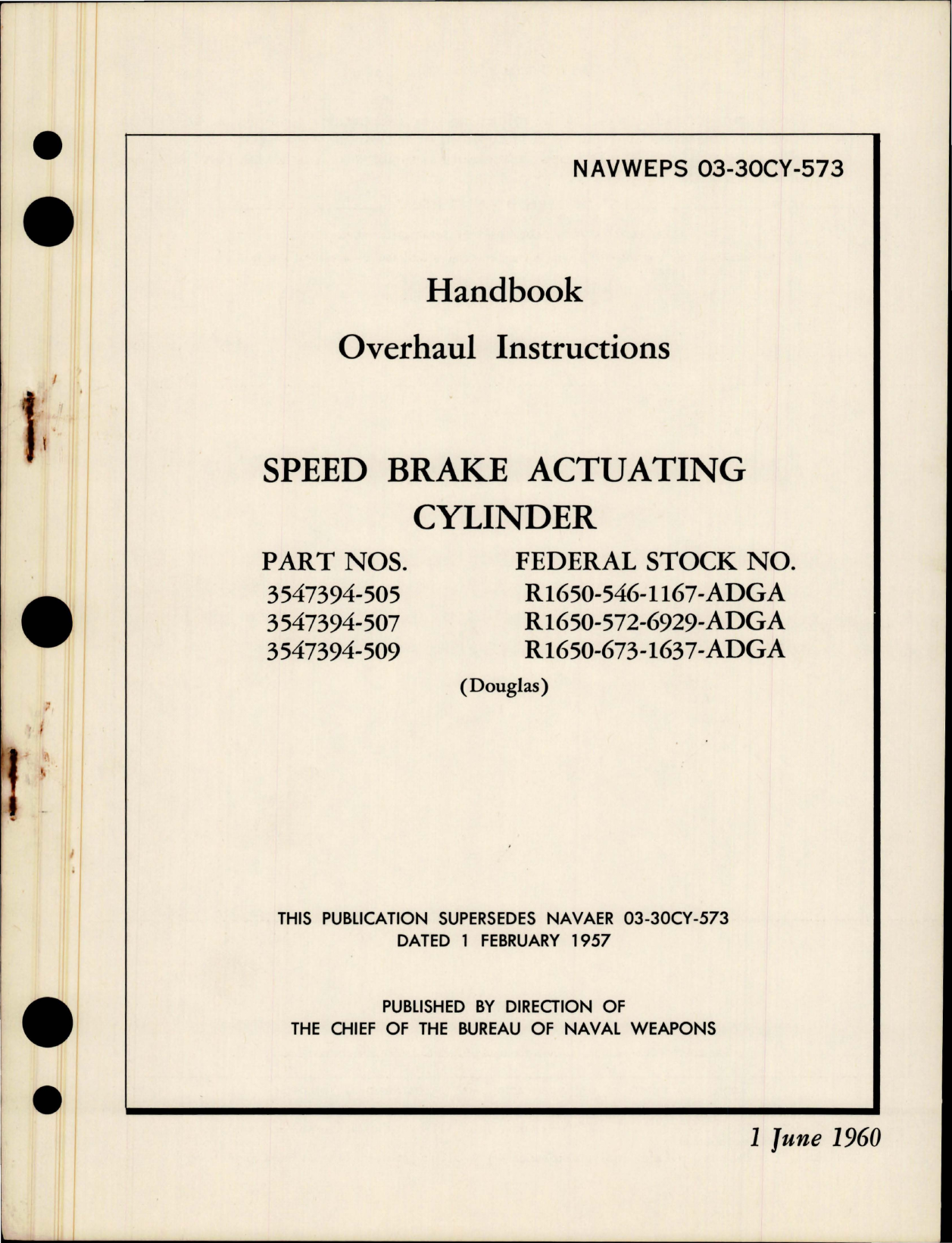 Sample page 1 from AirCorps Library document: Overhaul Instructions for Speed Brake Actuating Cylinder