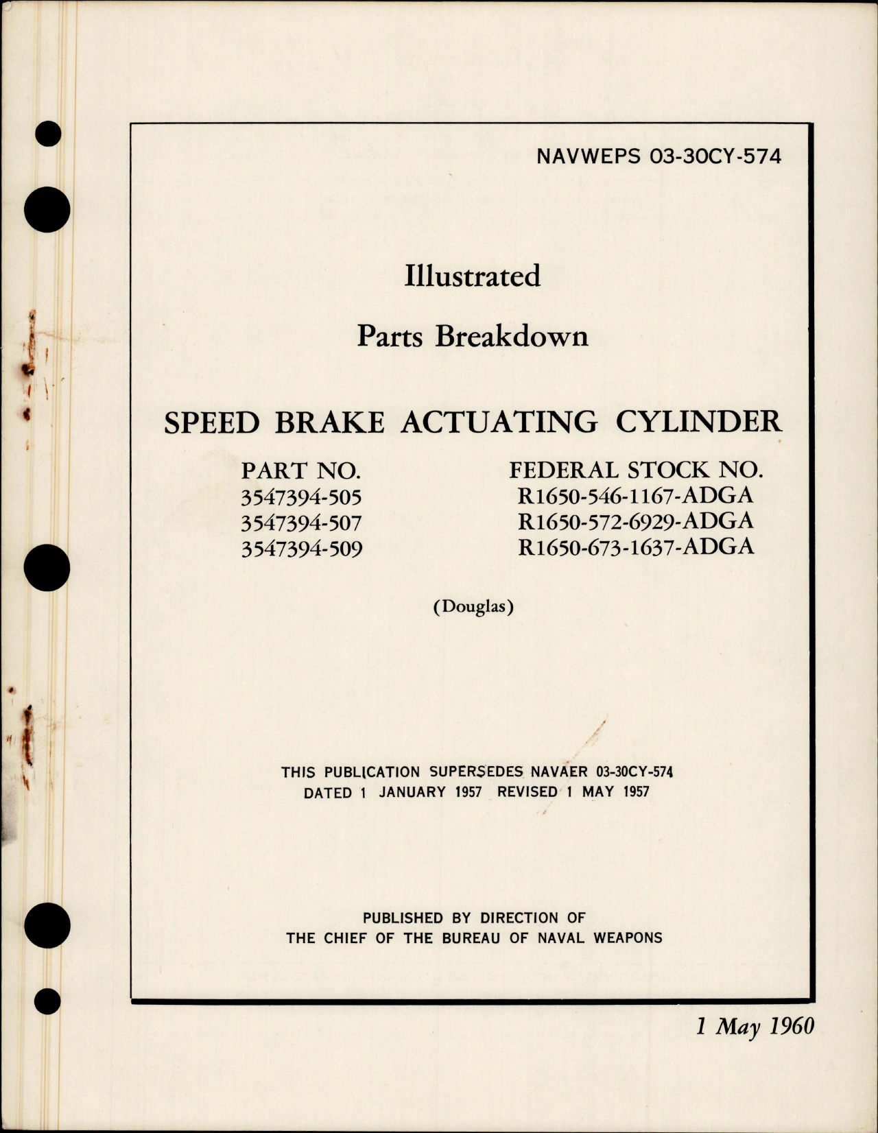 Sample page 1 from AirCorps Library document: Illustrated Parts Breakdown for Speed Brake Actuating Cylinder 