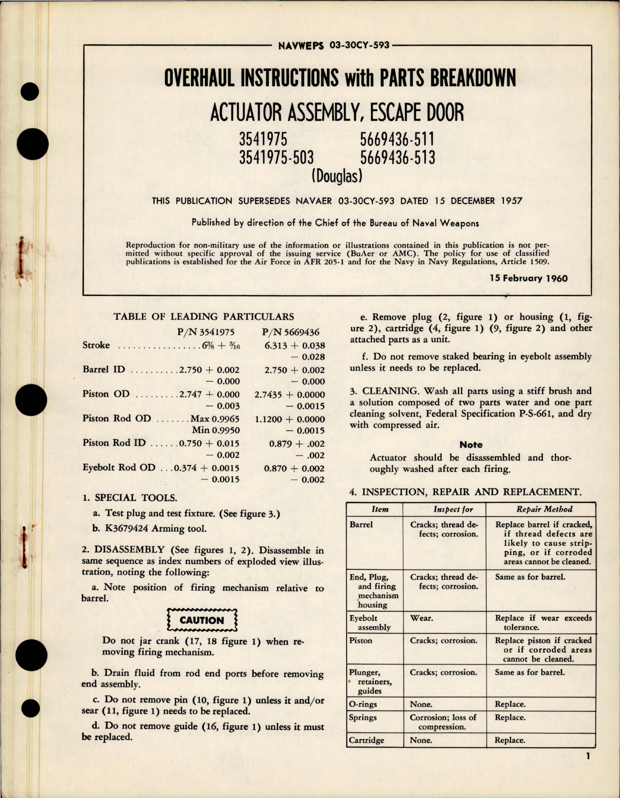 Sample page 1 from AirCorps Library document: Overhaul Instructions with Parts Breakdown for Escape Door Actuator Assembly