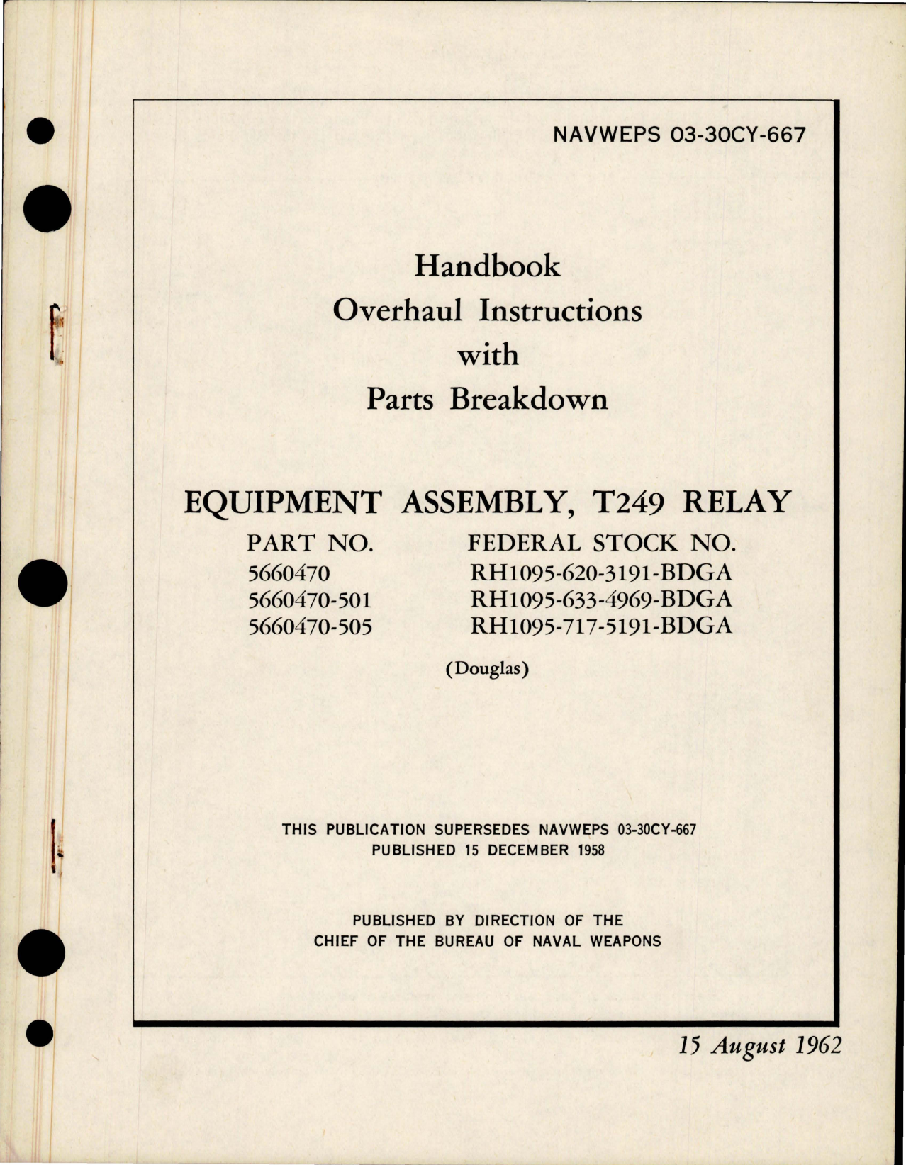 Sample page 1 from AirCorps Library document: Overhaul Instructions with Parts for T249 Relay Equipment Assembly 