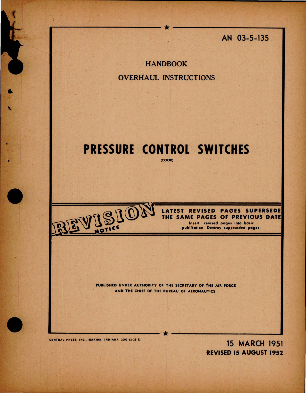 Sample page 1 from AirCorps Library document: Overhaul Instructions for Pressure Control Switches 