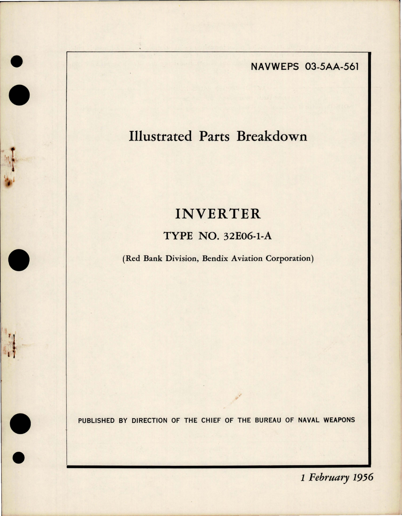 Sample page 1 from AirCorps Library document: Illustrated Parts Breakdown for Inverter - Type 32E06-1-A 