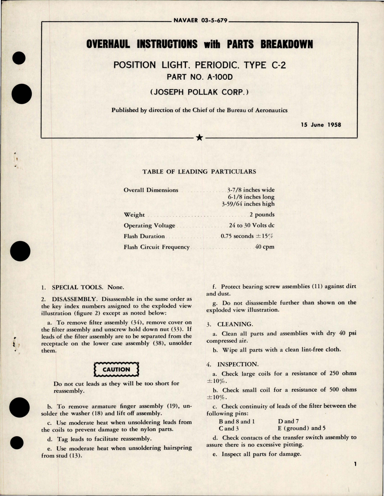 Sample page 1 from AirCorps Library document: Overhaul Instructions with Parts Breakdown for Periodic Position Light - Type C-2, Part A-100D 