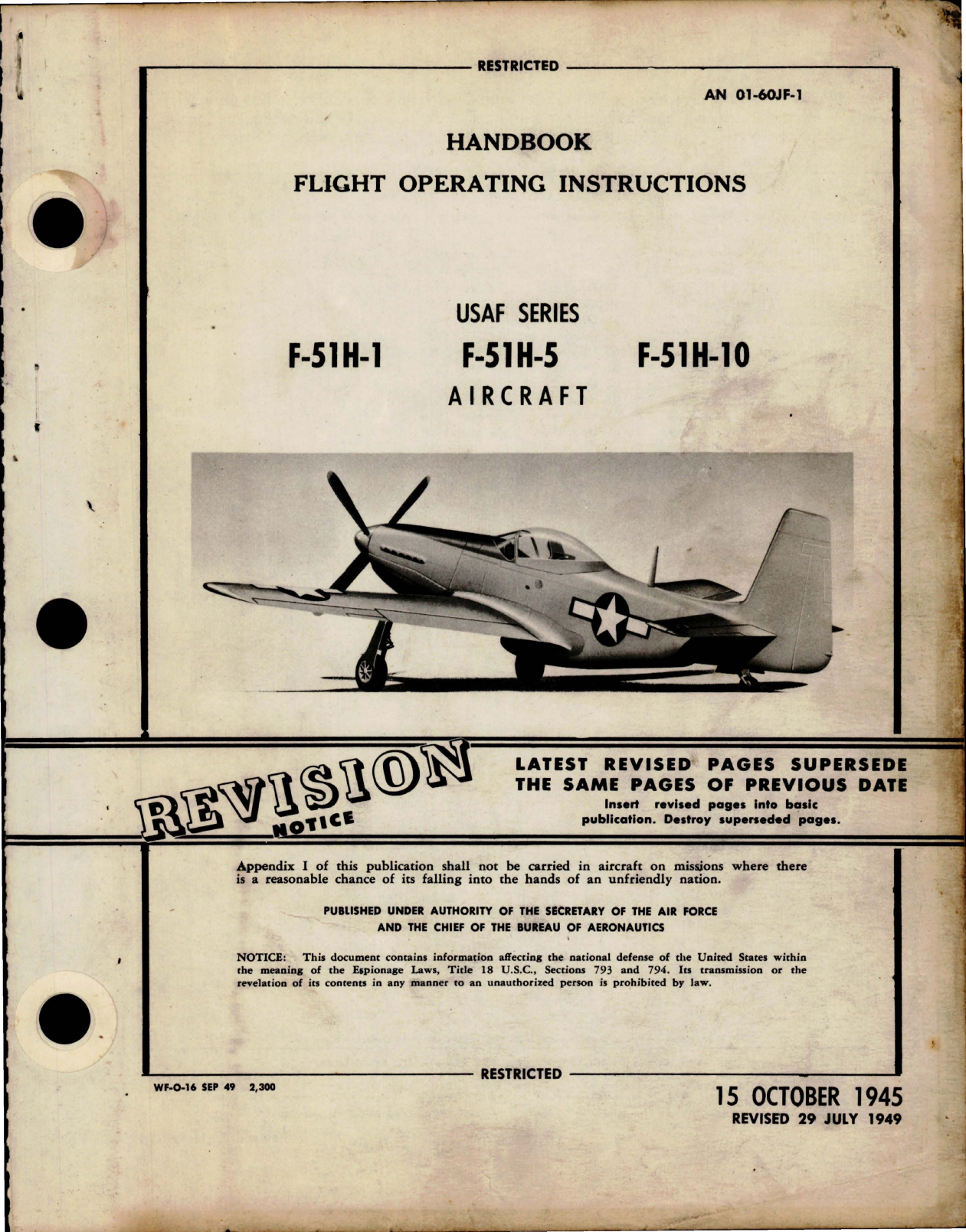 Sample page 1 from AirCorps Library document: Flight Operating Instructions for F-51H-1, F-51H-5 and F-51H-10