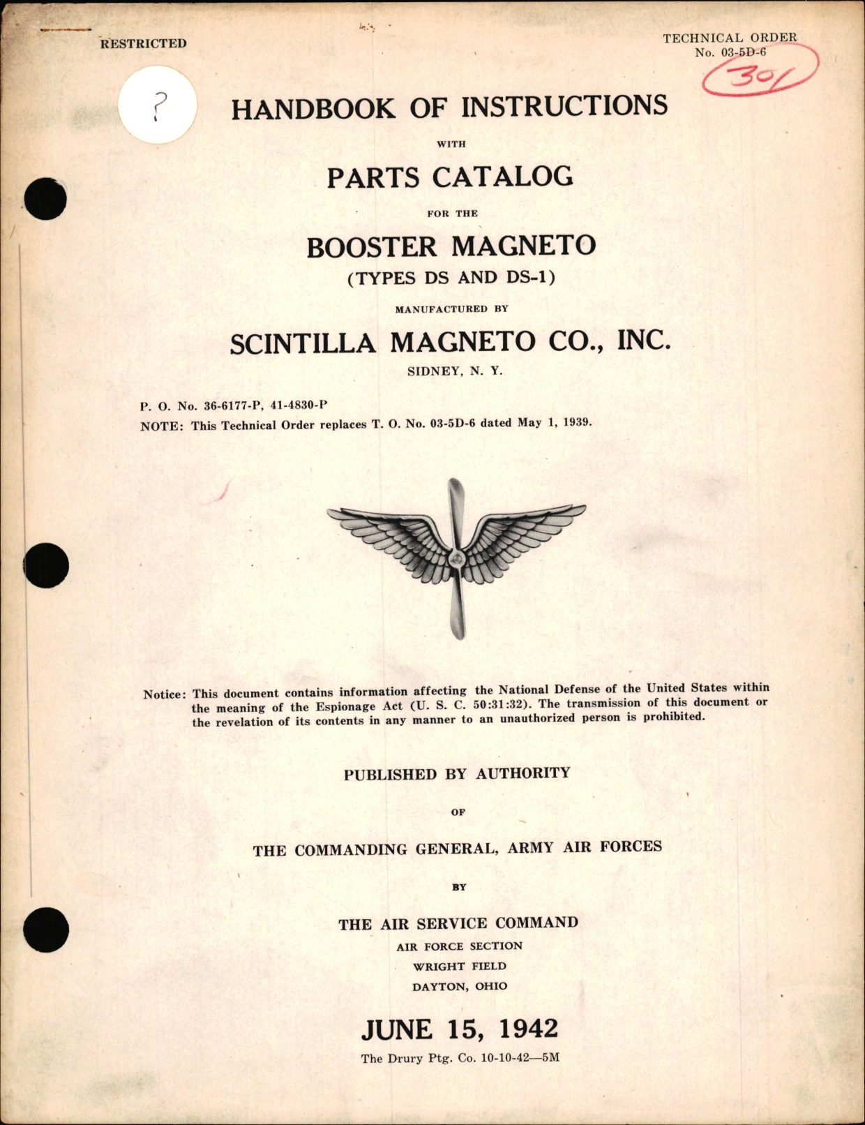 Sample page 1 from AirCorps Library document: Instructions with Parts Catalog for Types DS & DS-1 Booster Magnetos