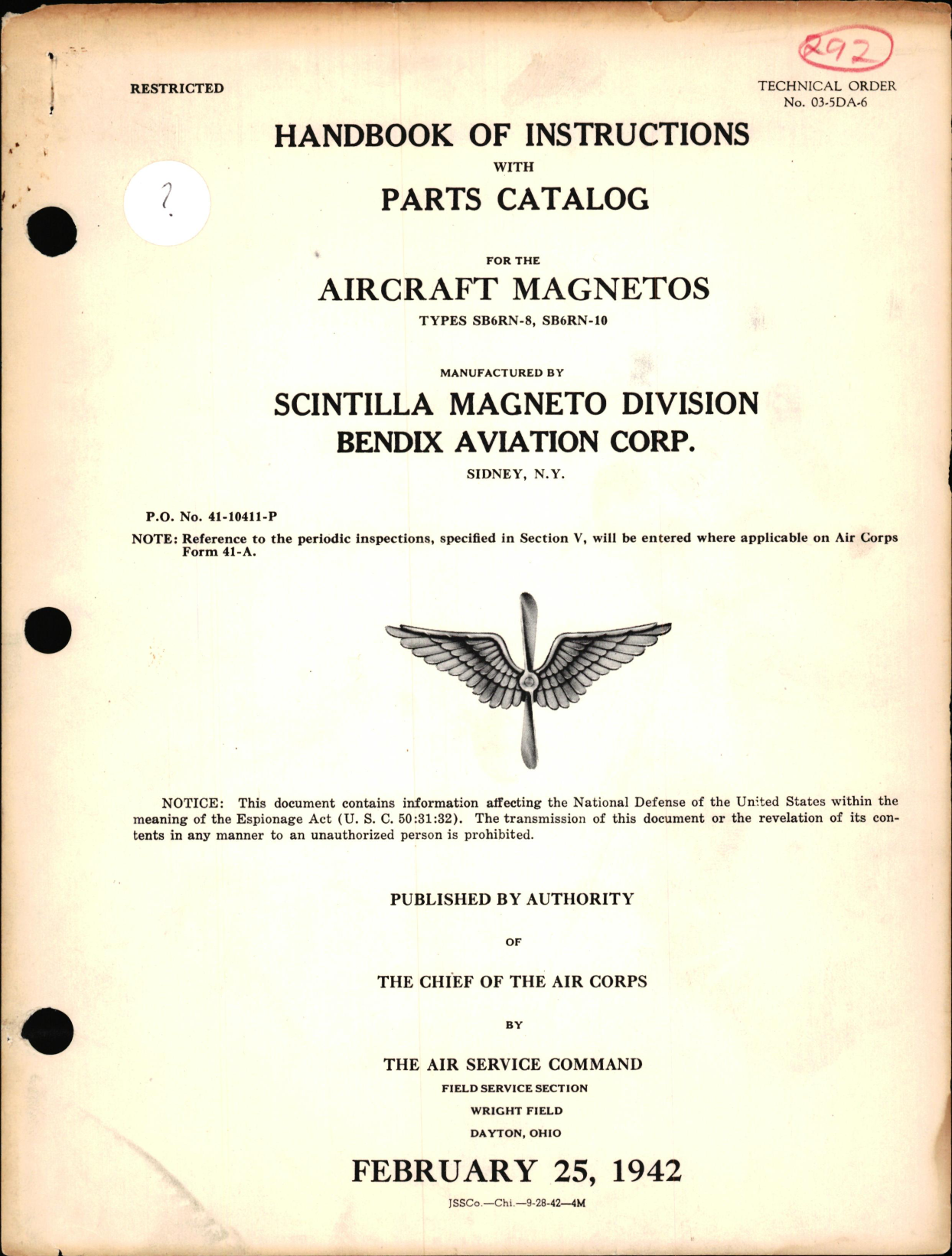 Sample page 1 from AirCorps Library document: Instructions with Parts Catalog for Type SB6RN-8 & SB6RN-10 Aircraft Magnetos