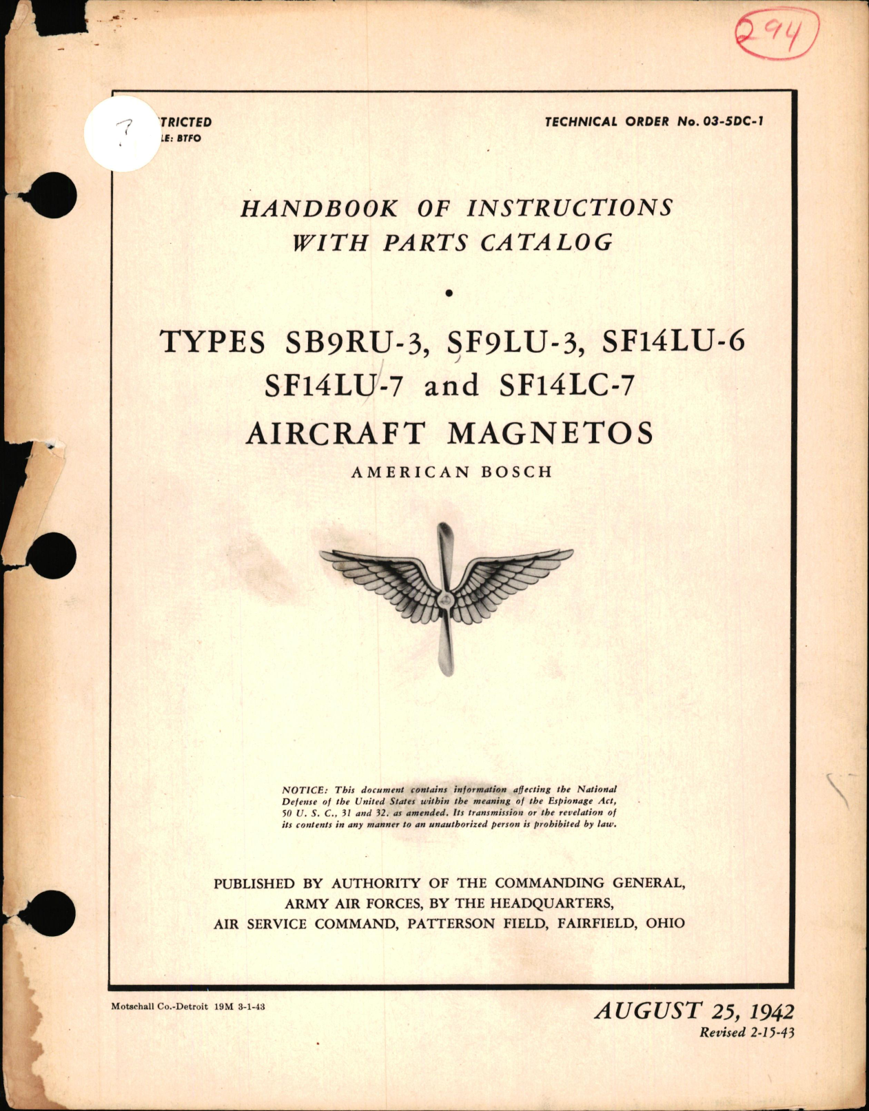 Sample page 1 from AirCorps Library document: Instructions with Parts Catalog for Types SB9RU-3, SF9LU-3, SF14LU-6, SF14LU-7, & SF14LC-7 Aircraft Magnetos