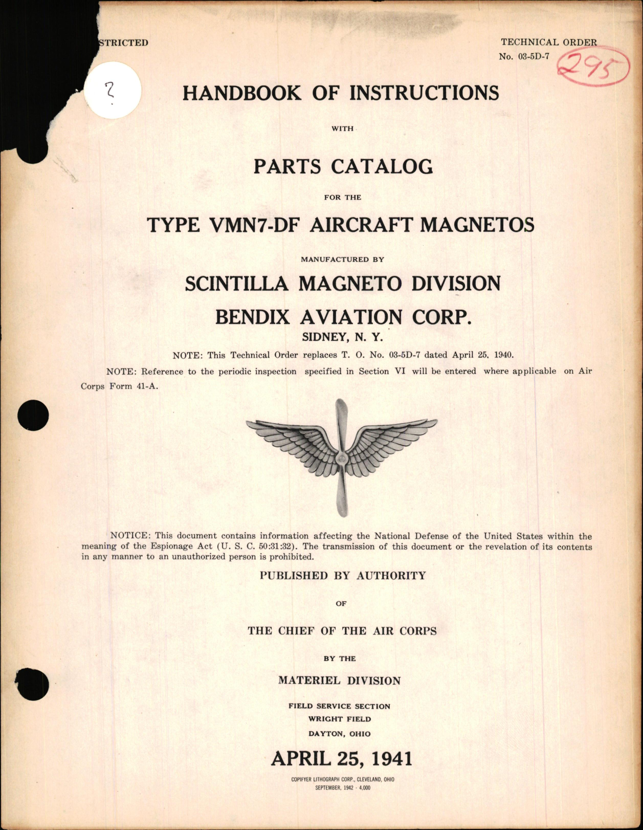 Sample page 1 from AirCorps Library document: Instructions with Parts Catalog for Type VMN7-DF Aircraft Magnetos