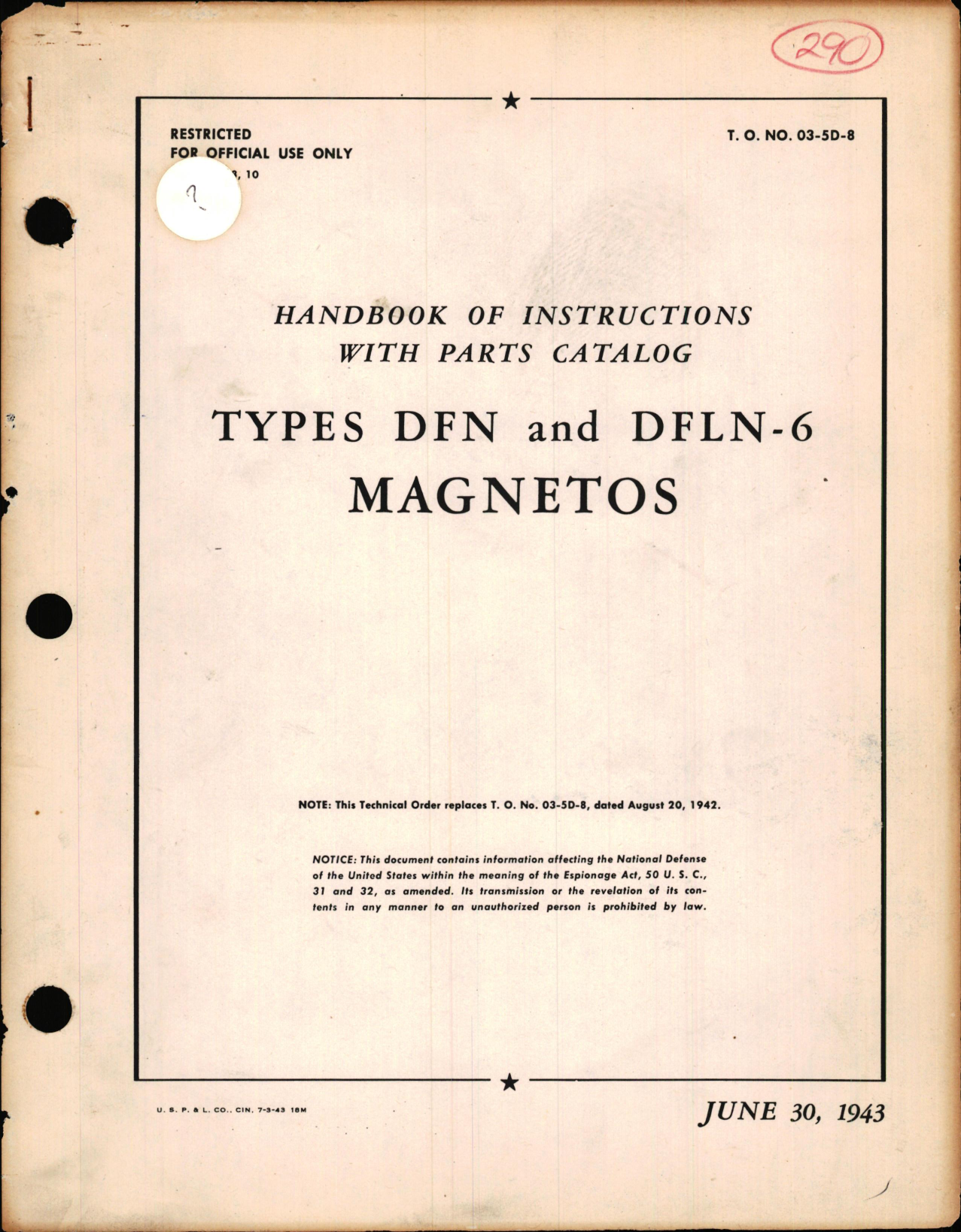 Sample page 1 from AirCorps Library document: Instructions with Parts Catalog for Types DFN and DFLN-6 Magnetos 
