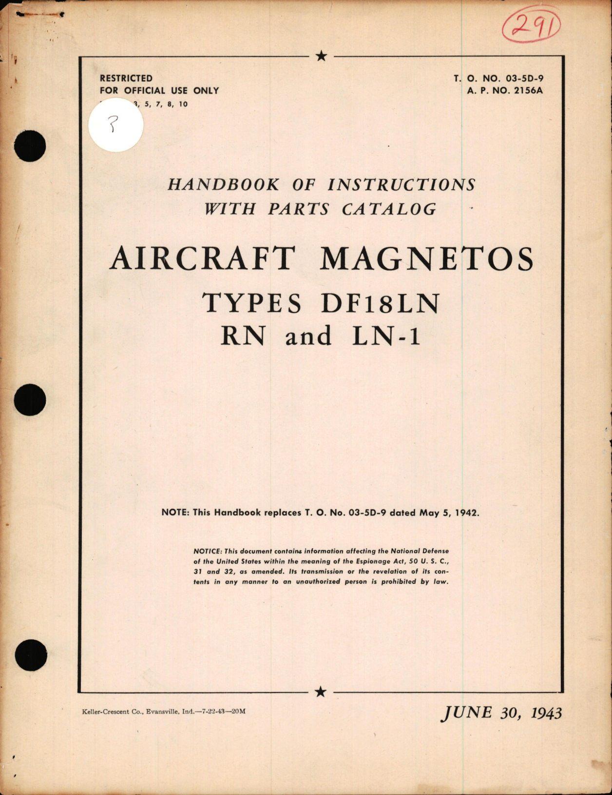 Sample page 1 from AirCorps Library document: Instructions with Parts Catalog for Type DF18LN, RN, & LN-1 Aircraft Magnetos
