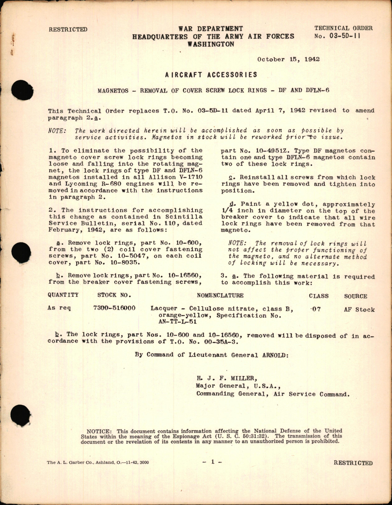 Sample page 1 from AirCorps Library document: Removal of Cover Screw Lock Rings - DF and DFLN-6