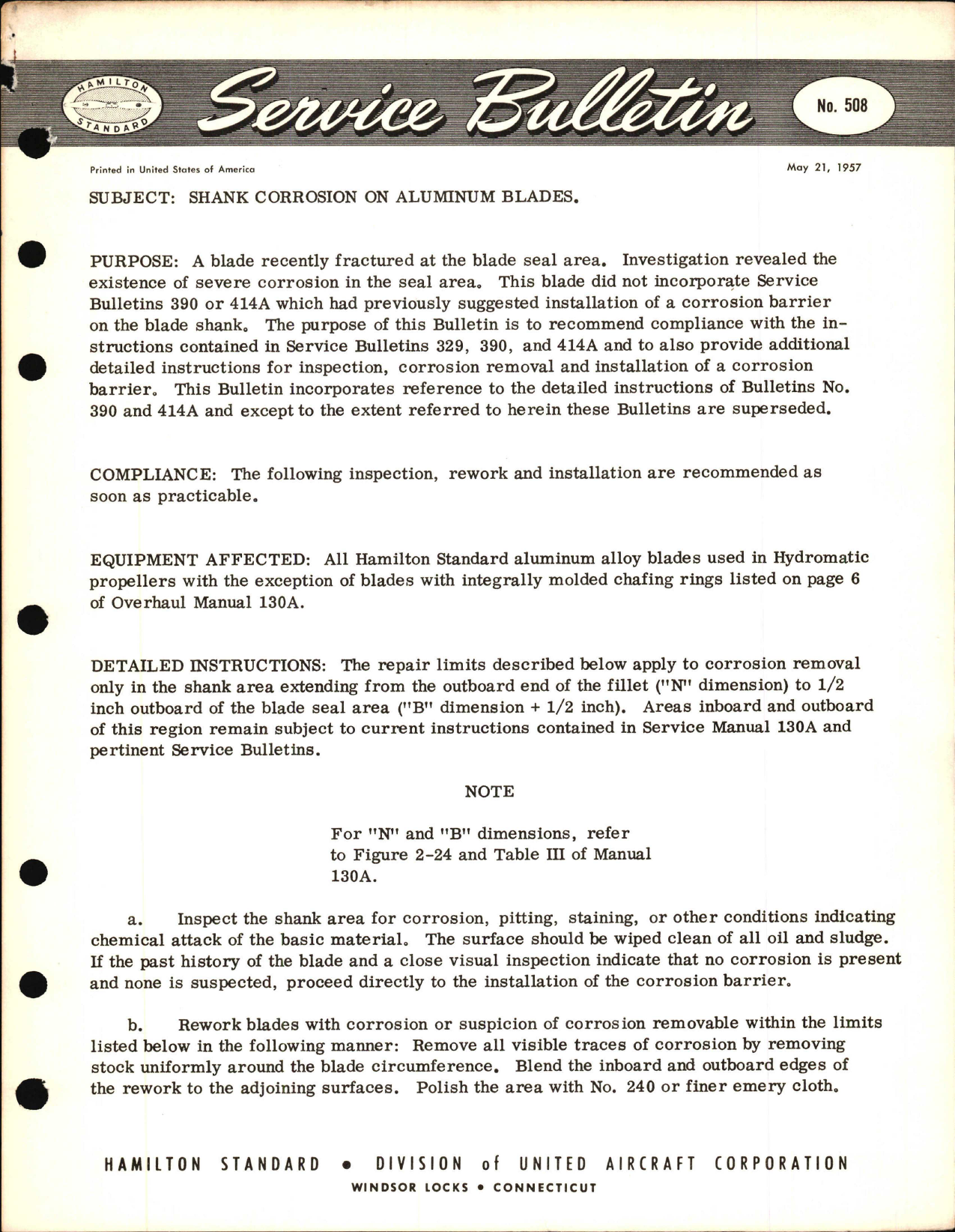 Sample page 1 from AirCorps Library document: Shank Corrosion on Aluminum Blades