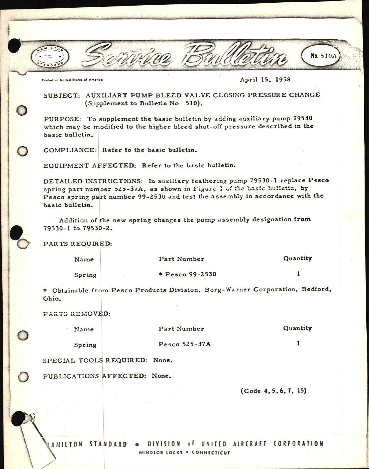 Sample page 1 from AirCorps Library document: Auxiliary Pump Bleed Valve Closing Pressure Change