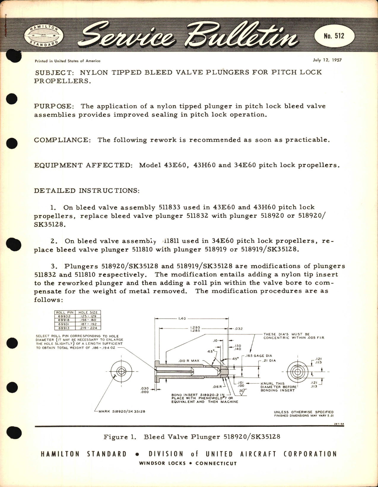 Sample page 1 from AirCorps Library document: Nylon Tipped Bleed Valve Plungers for Pitch Lock Propellers