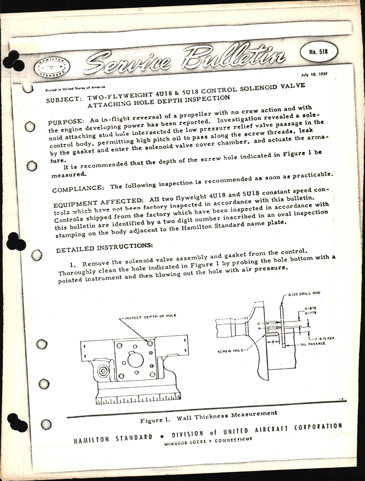 Sample page 1 from AirCorps Library document: Two Flyweight 4U18 & 5U18 Control Solenoid Valve Attaching Hole Depth Inspection 