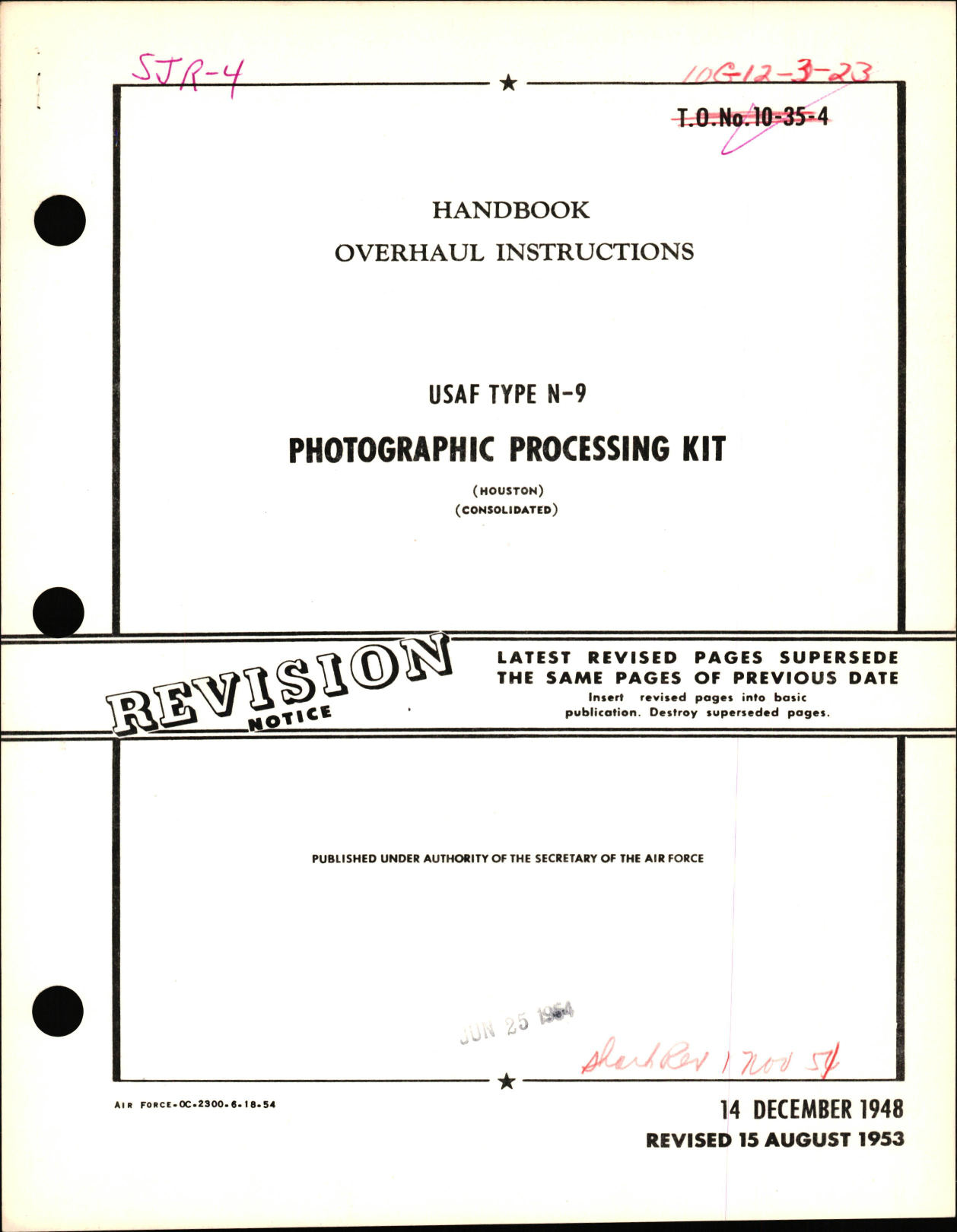 Sample page 1 from AirCorps Library document: Overhaul Instructions for UASF Type N-9 Photographic Processing Kit