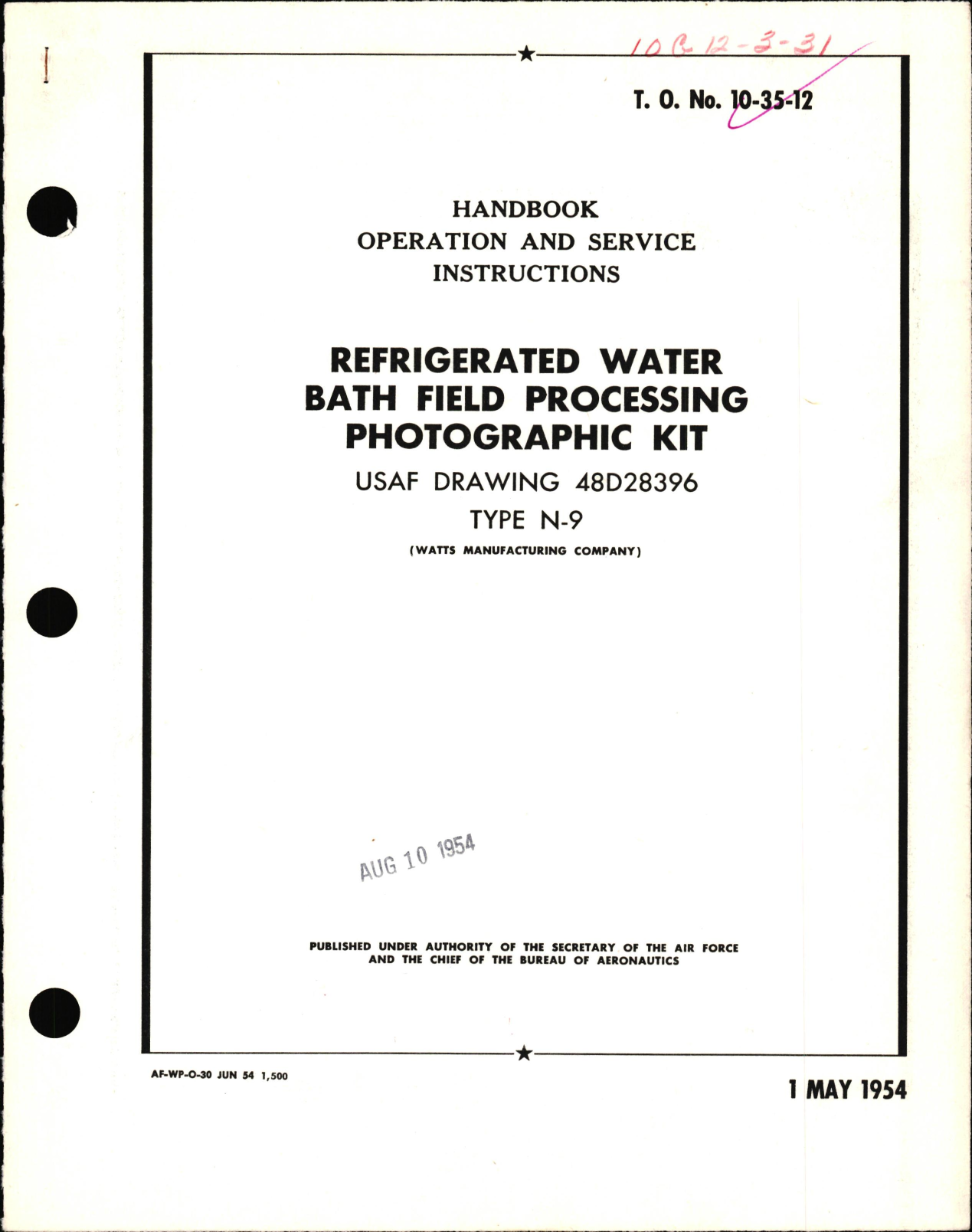 Sample page 1 from AirCorps Library document: Operation & Service Instructions for Refrigerated Water Bath Field Processing Photographic Kit Type N-9