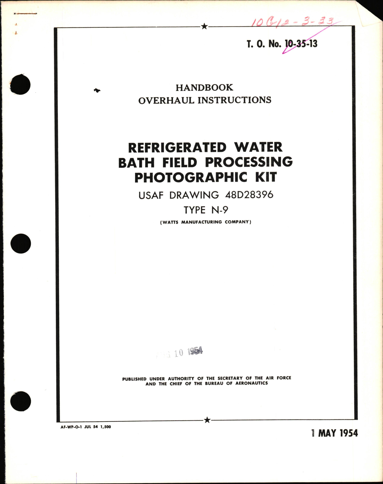 Sample page 1 from AirCorps Library document: Overhaul Instructions for Refrigerated Water Bath Field Processing Photographic Kit Type N-9