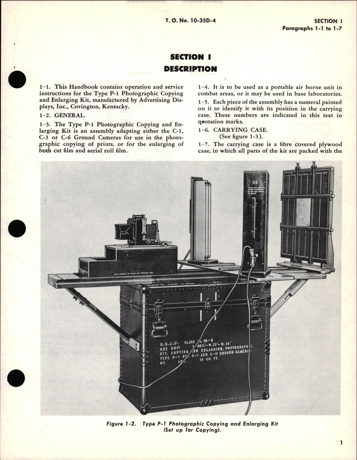 Sample page 5 from AirCorps Library document: Operating & Service Instructions for Type P-1 Photographic Copying and Enlarging Kit