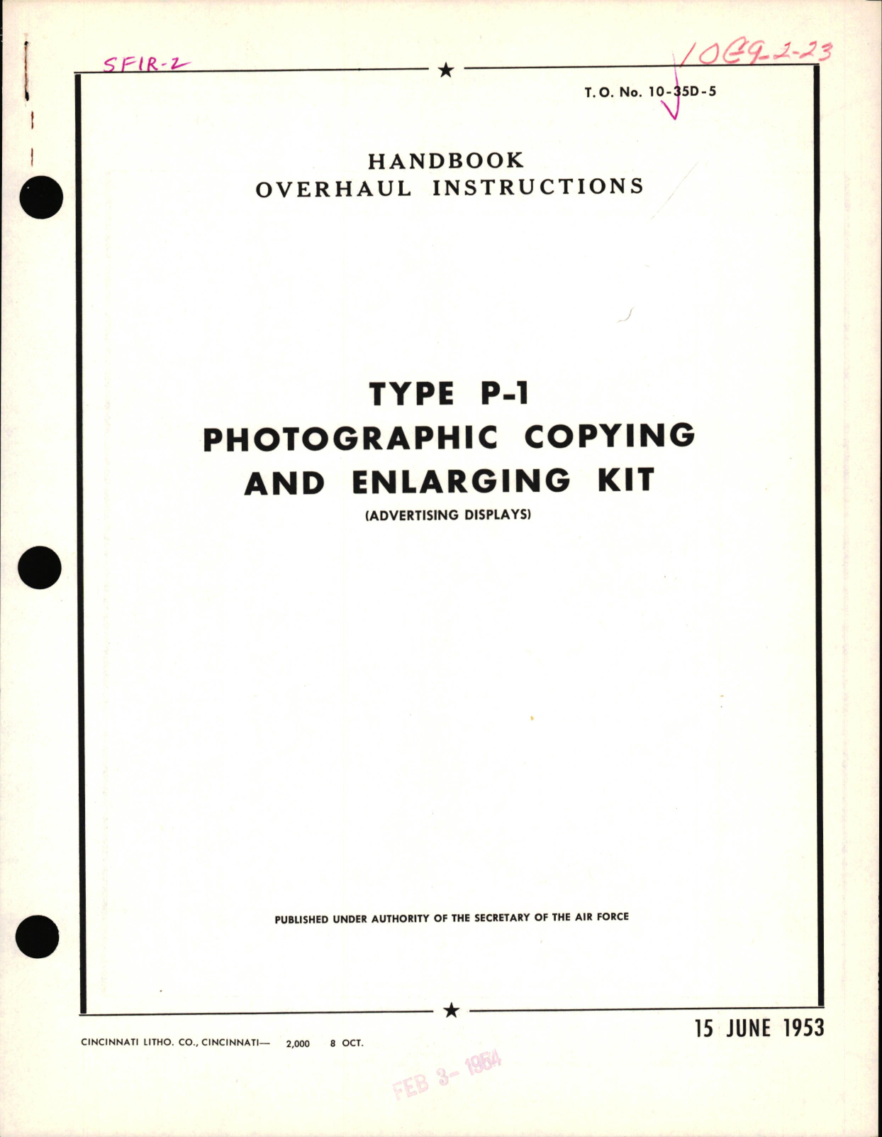 Sample page 1 from AirCorps Library document: Overhaul Instructions for Type P-1 Photographic Copying and Enlarging Kit