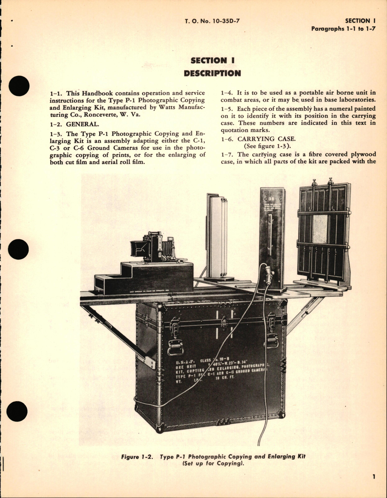 Sample page 5 from AirCorps Library document: Operating & Service Instructions for Type P-1 Photographic Copying & Enlarging Kit