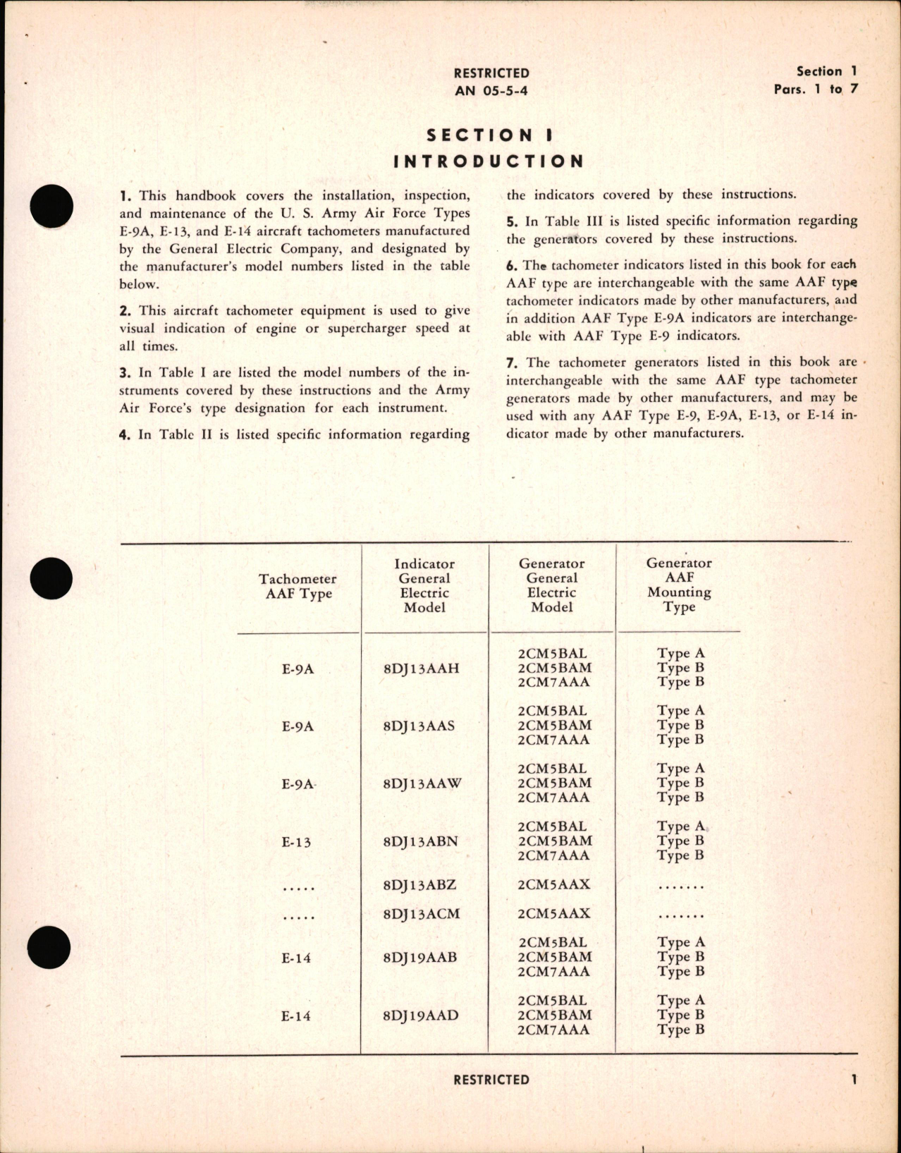 Sample page 7 from AirCorps Library document: Operation and Service Instructions for Type E-9A, E-13, & E-14 Electric Tachometers