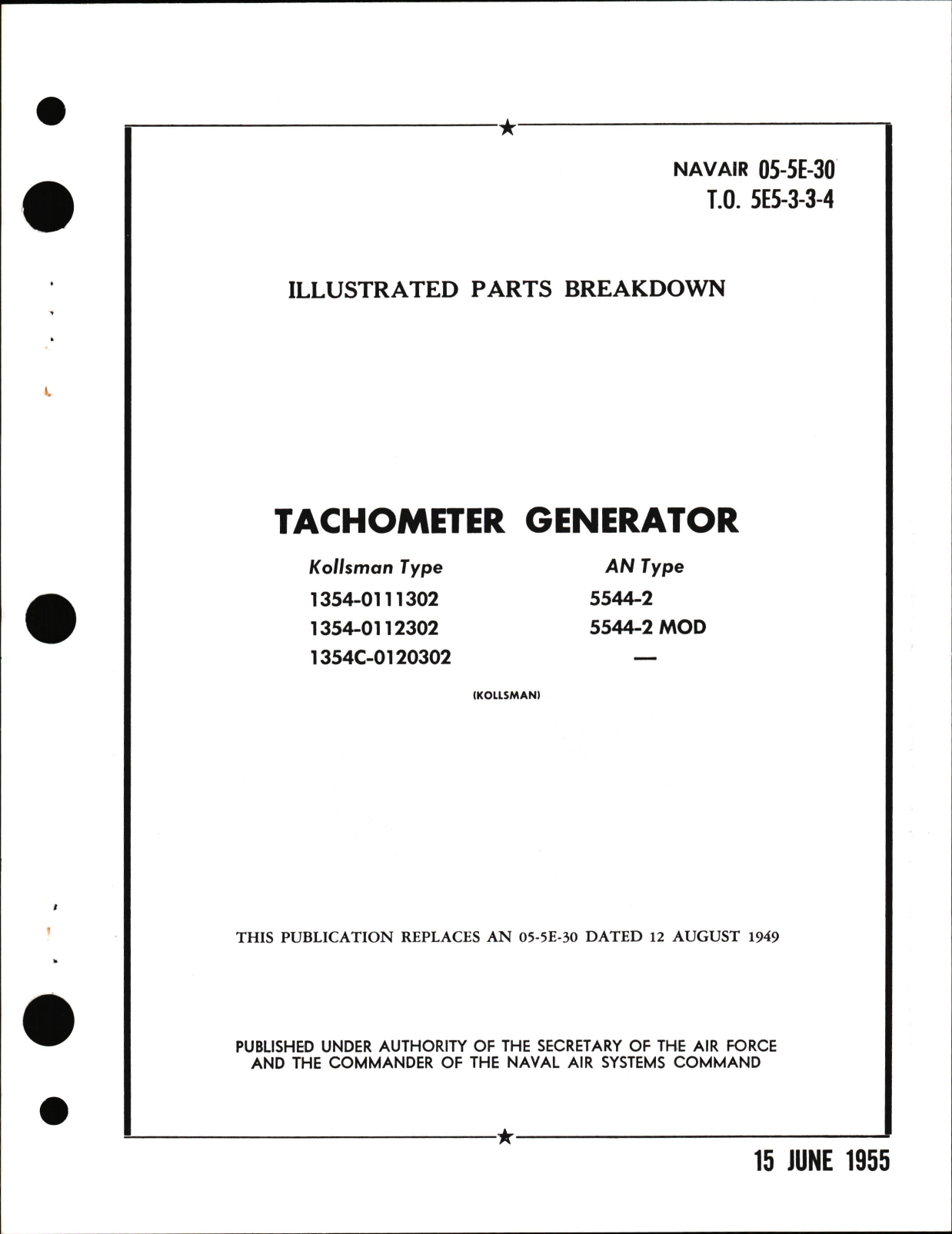 Sample page 1 from AirCorps Library document: Illustrated Parts Breakdown for Tachometer Generator Part No. 1354-0111302, 1354-0112302, 1354C-0120302 