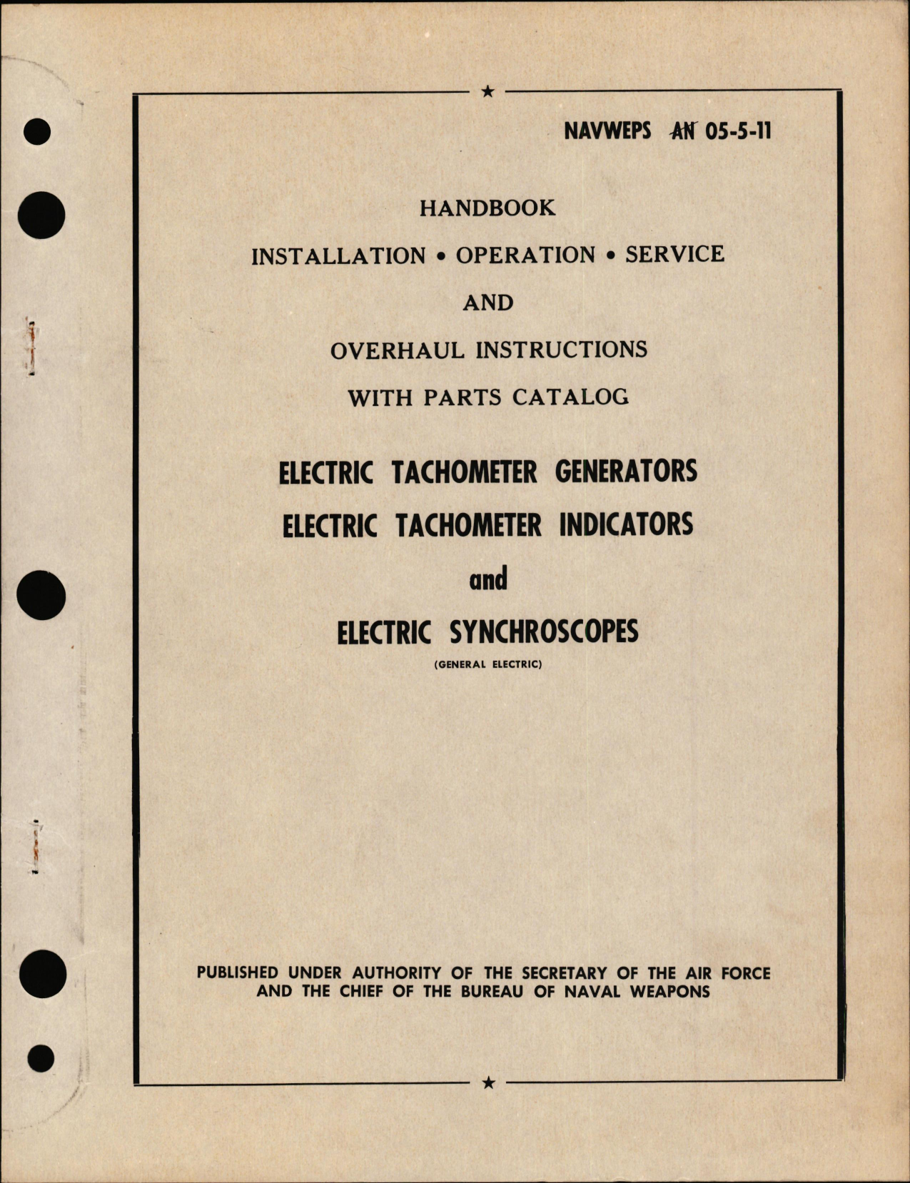 Sample page 1 from AirCorps Library document: Installation, Operation, Service, & Overhaul Instructions for Electric Tachometer Generators, Electric Tachometer Indicators, & Electric Synchroscopes 