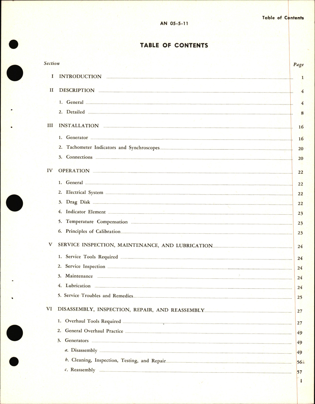 Sample page 5 from AirCorps Library document: Installation, Operation, Service, & Overhaul Instructions for Electric Tachometer Generators, Electric Tachometer Indicators, & Electric Synchroscopes 