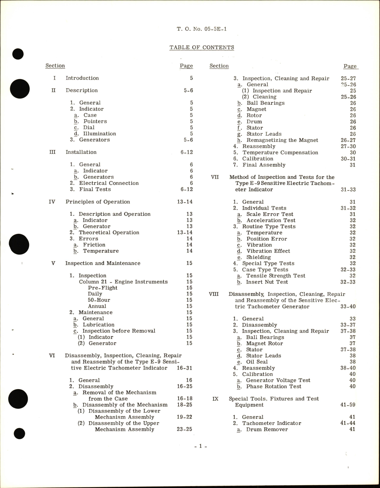 Sample page 5 from AirCorps Library document: Operation, Service, & Overhaul Instructions  with Parts Catalog for Type E-9 Sensitive Electric Tachometers