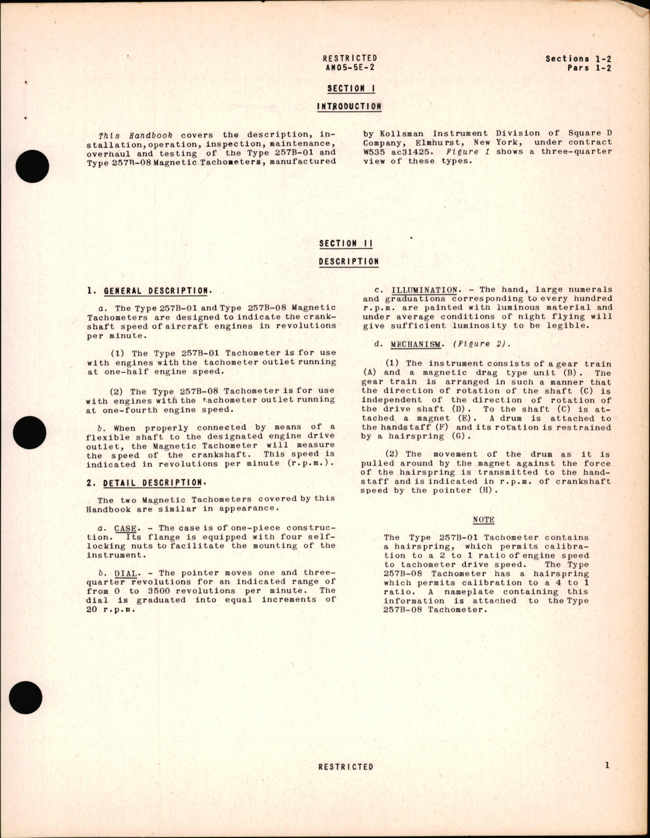 Sample page 7 from AirCorps Library document: Instructions with Parts Catalog for Types 257B-01 & 257B-08 Magnetic Tachometers