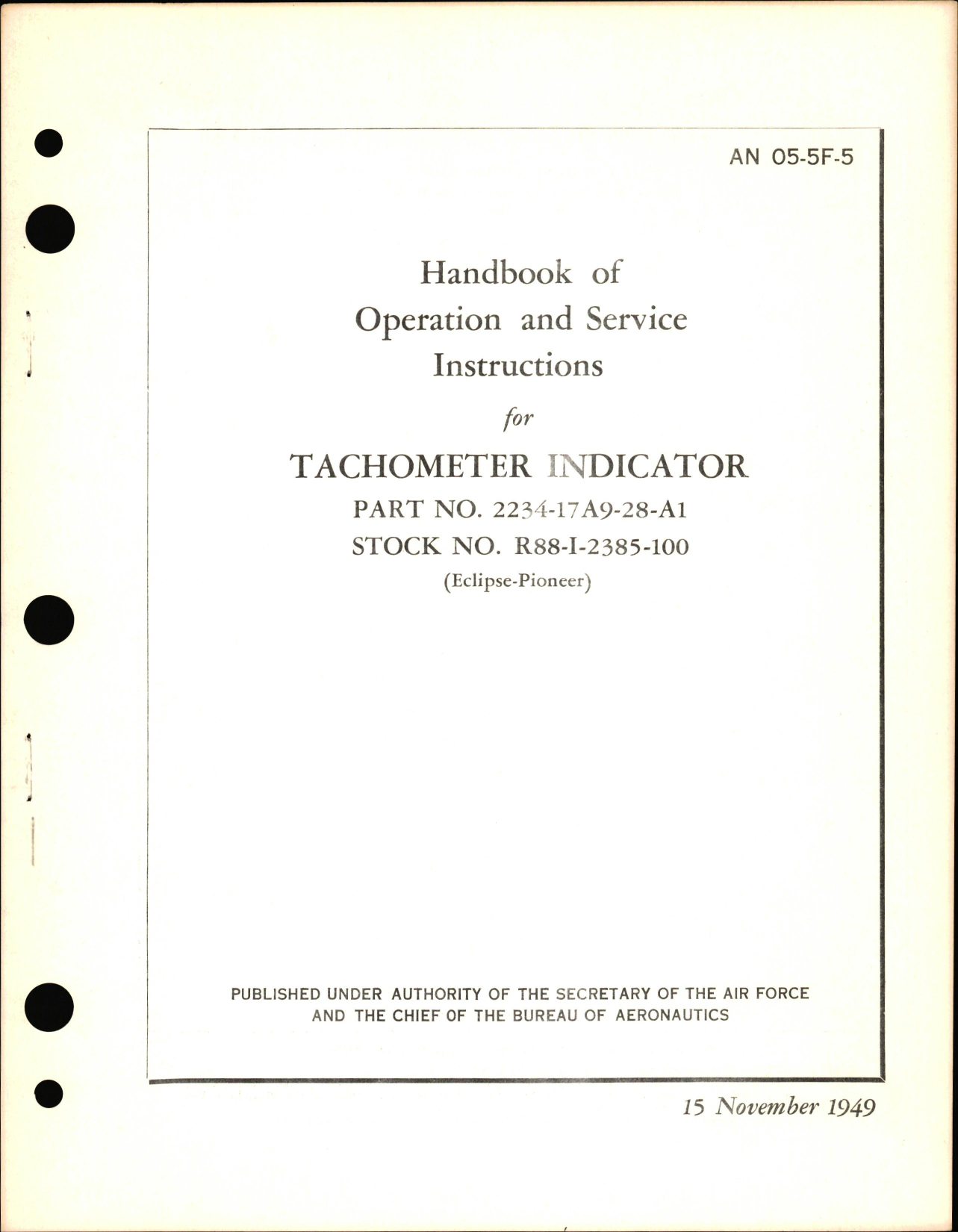 Sample page 1 from AirCorps Library document: Operation and Service Instructions for Tachometer Indicator Part No. 2234-17A9-28-A1