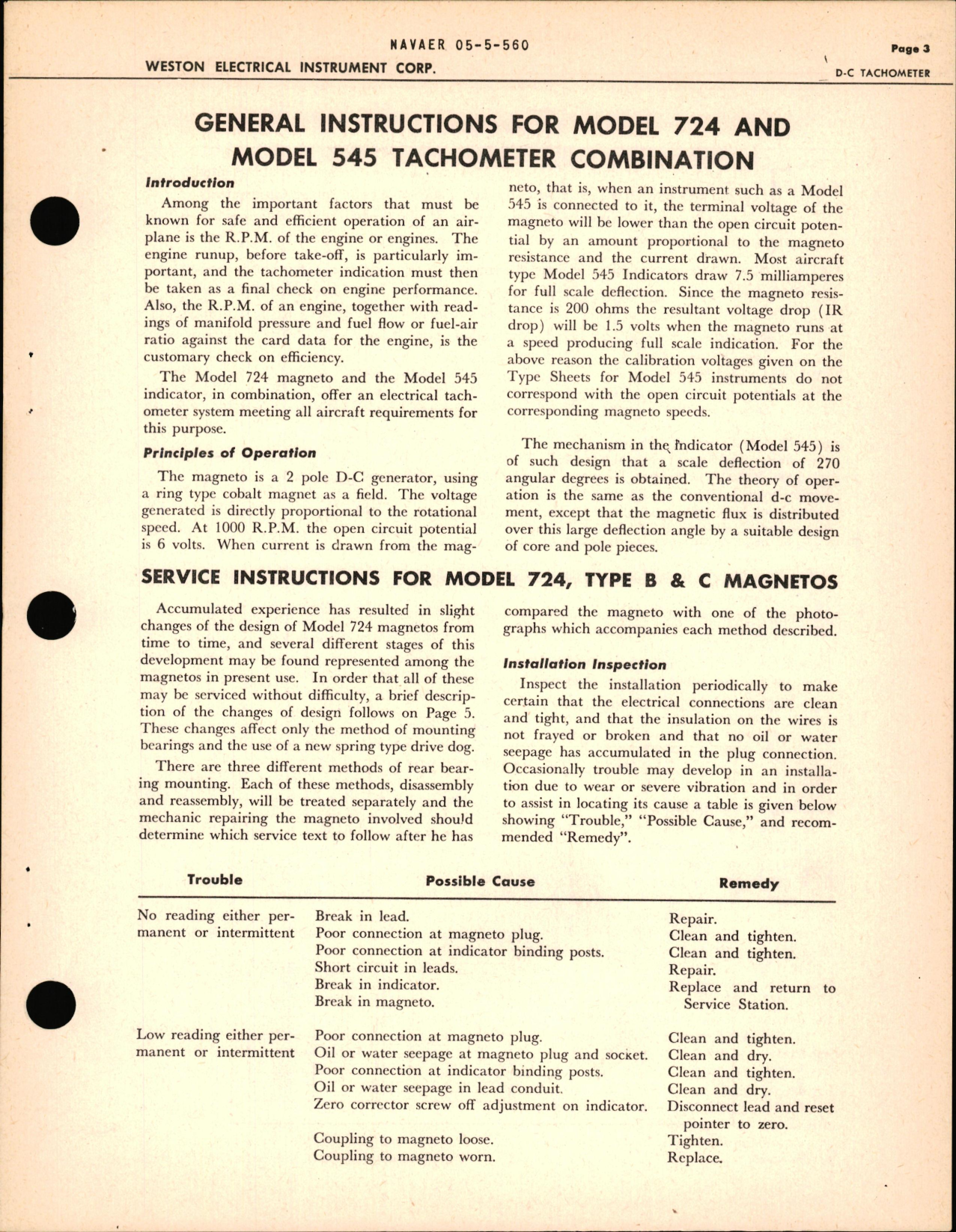 Sample page 5 from AirCorps Library document: General Service Inst for D-C Tachometer Magneto Model 724, Indicator Model 545