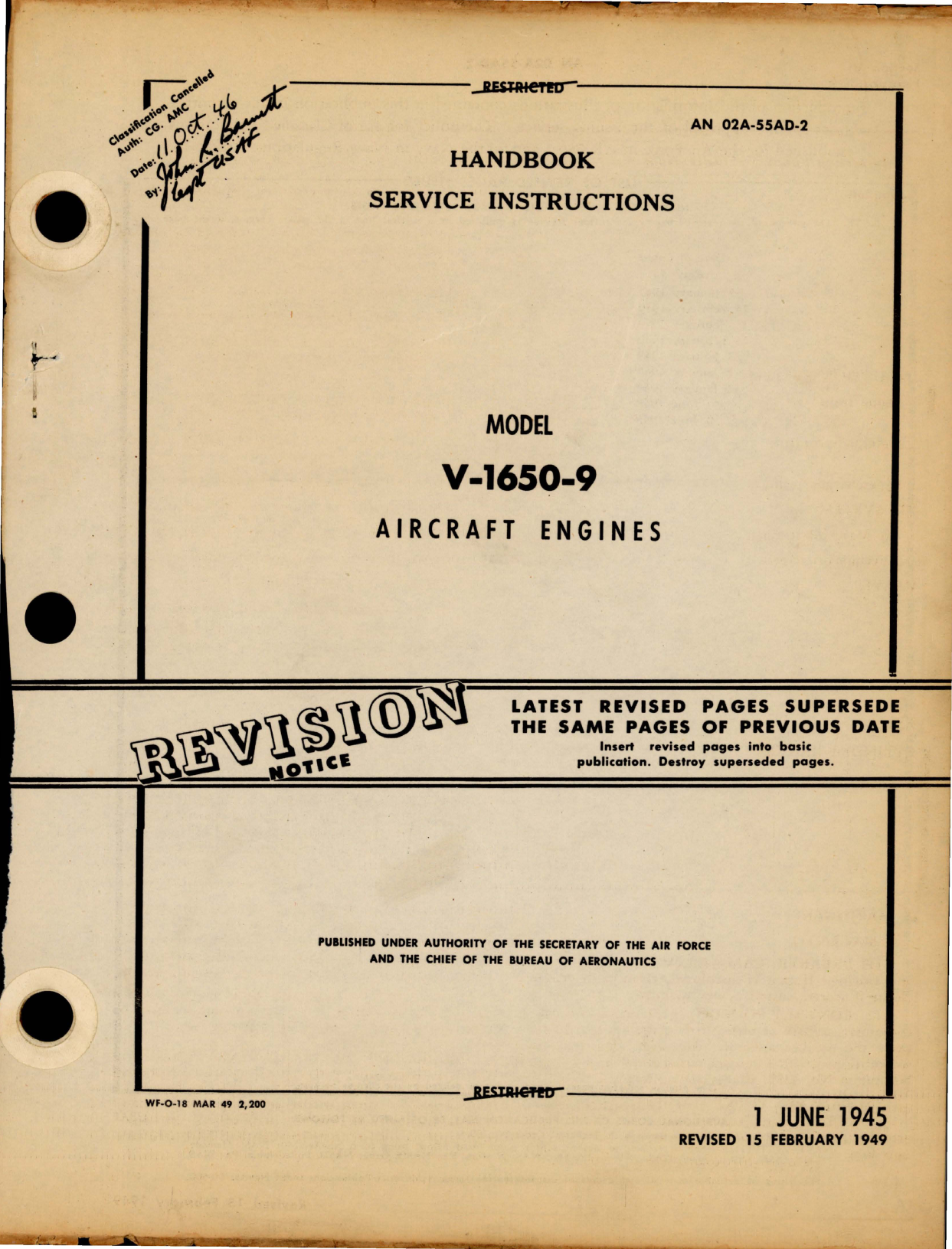 Sample page 1 from AirCorps Library document: Service Instructions for V-1650-9 Aircraft Engines