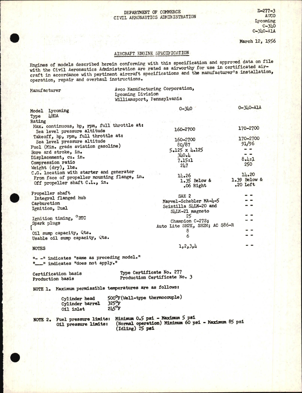 Sample page 1 from AirCorps Library document: O-340 and O-340-A1A