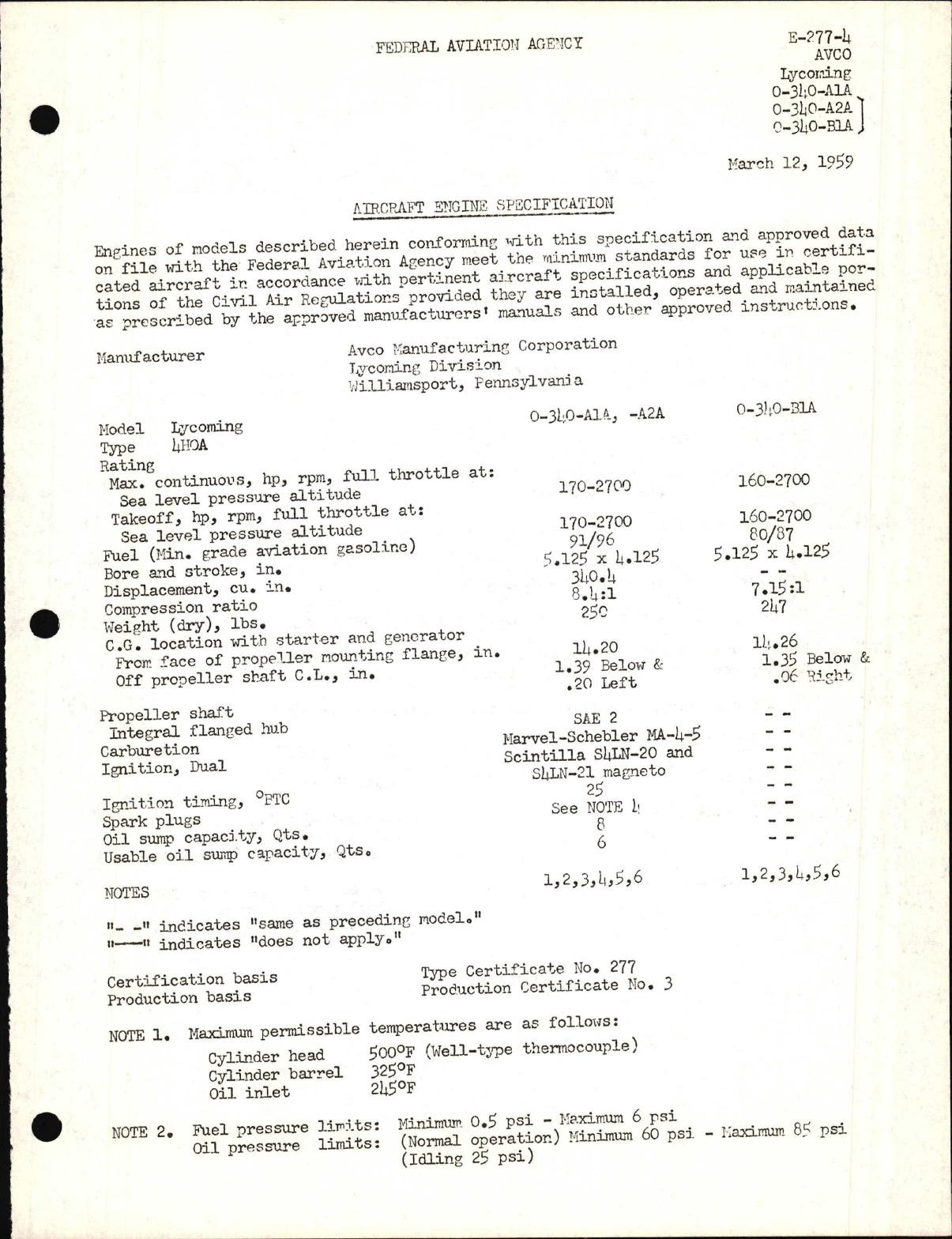 Sample page 1 from AirCorps Library document: O-340-A1A, 0-340-A2A, and O-340-B1A