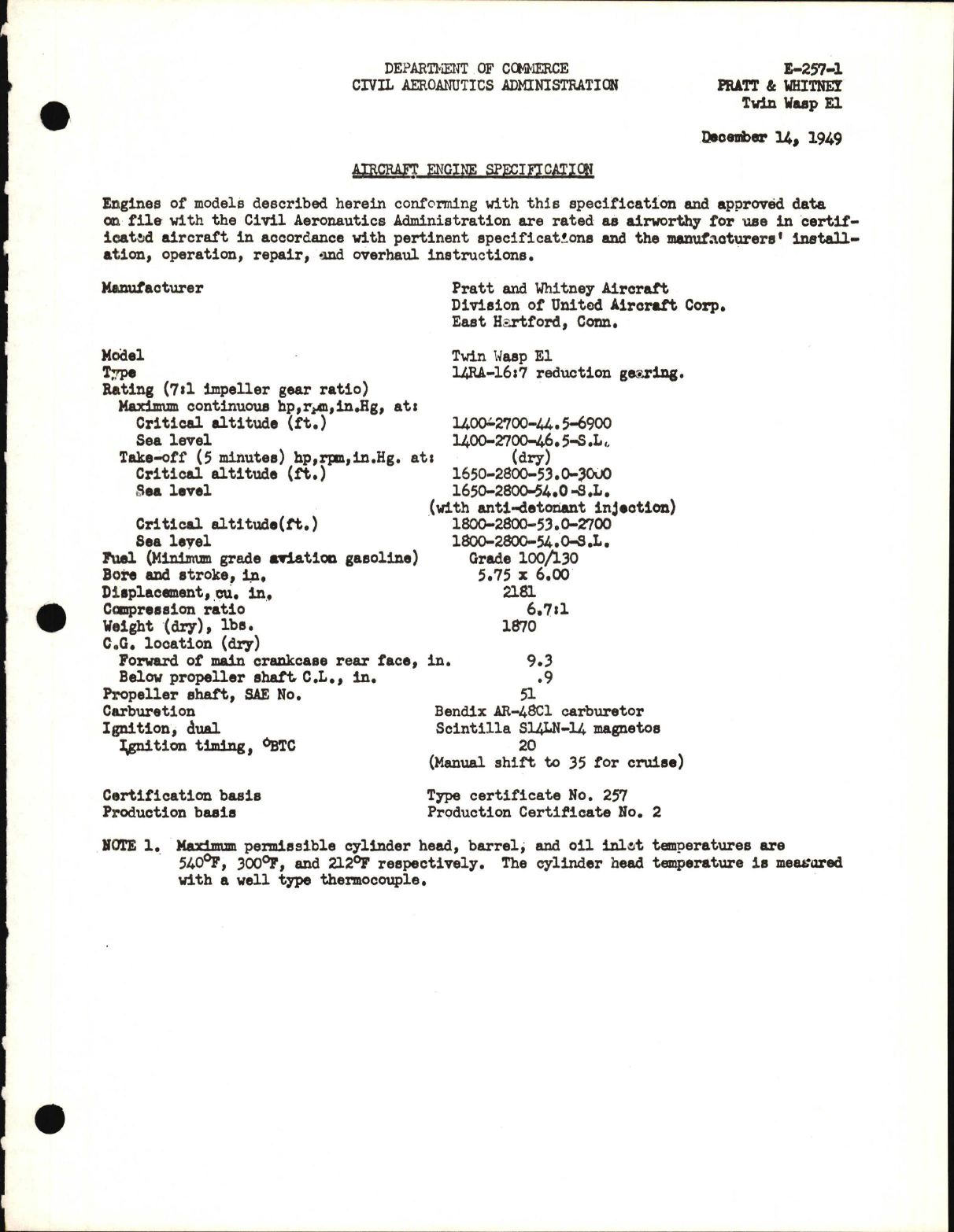 Sample page 1 from AirCorps Library document: E1 Twin Wasp