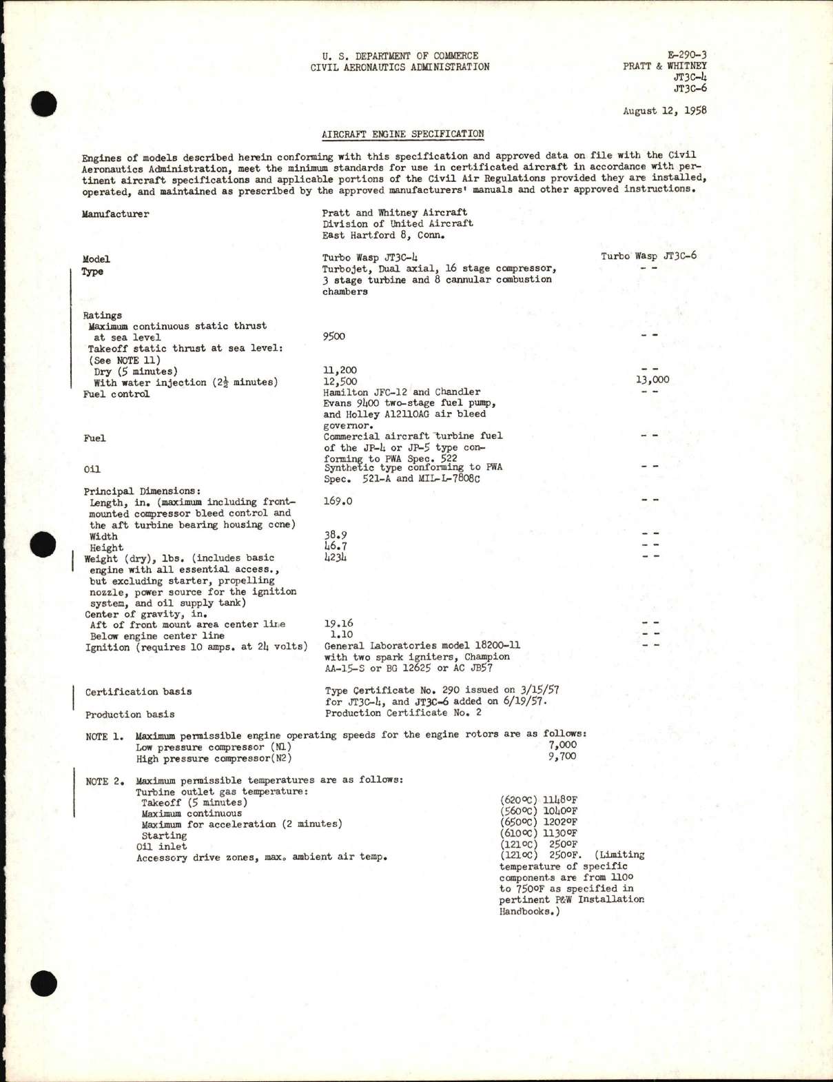 Sample page 1 from AirCorps Library document: JT3C-4 and JT3C-6