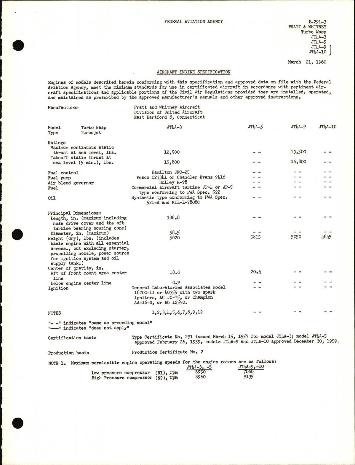 Sample page 1 from AirCorps Library document: JT4A-3, -5, -9, and -10 Turbo Wasp