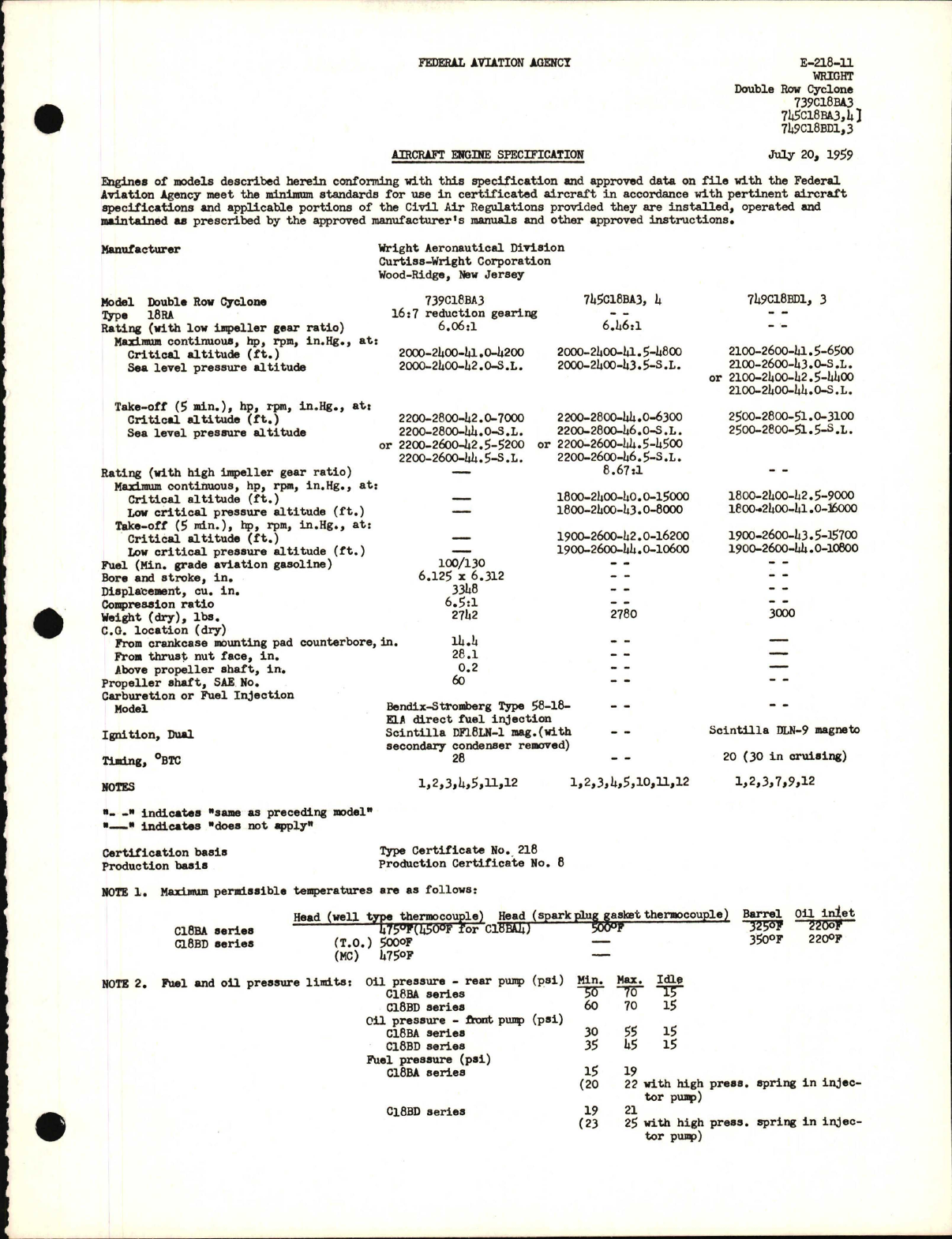 Sample page 1 from AirCorps Library document:  739C18BA3, 745C18BA3, 4, 749C18BD1, and 3 Double Row Cyclone