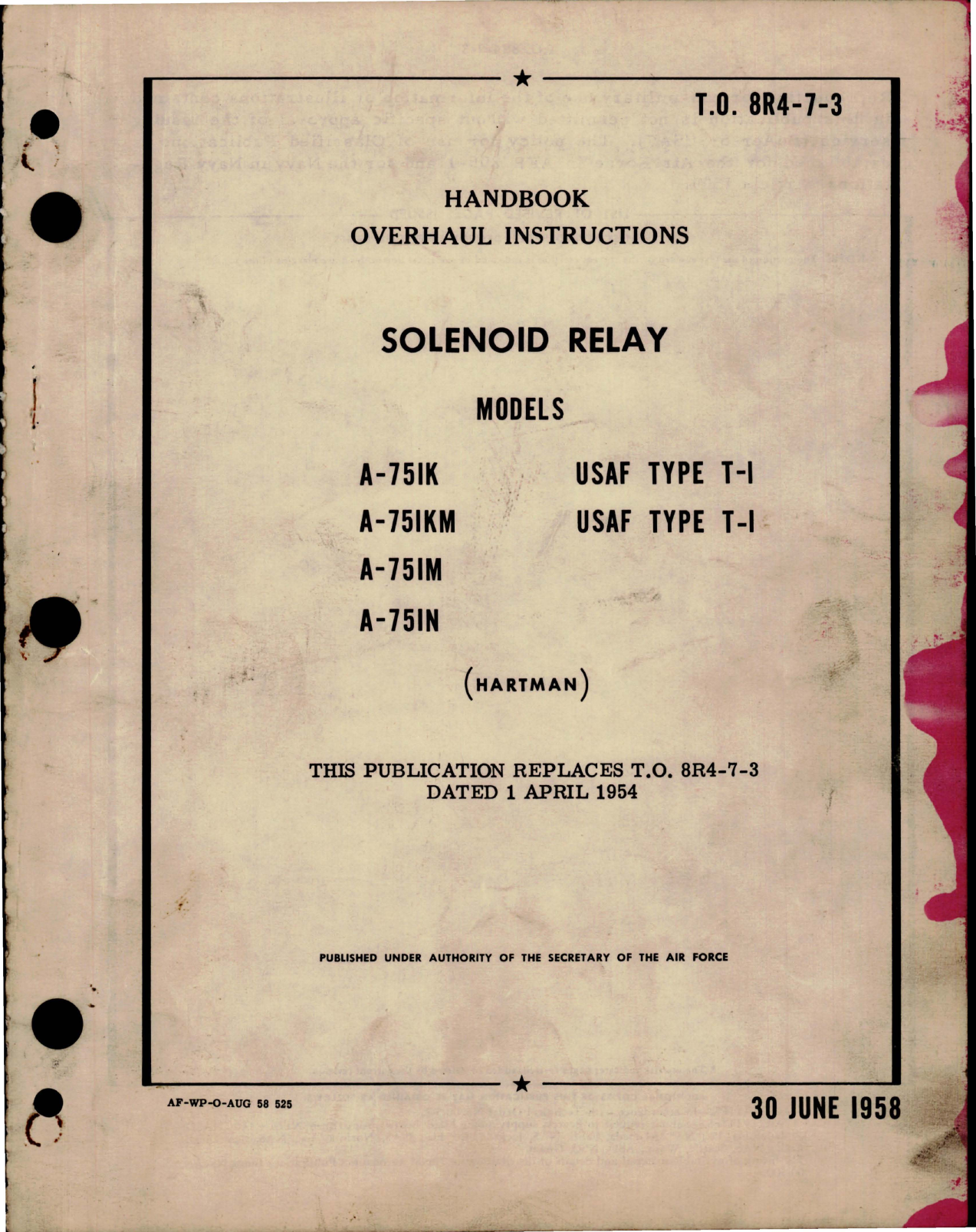 Sample page 1 from AirCorps Library document: Overhaul Instructions for Solenoid Relay - Type T-I