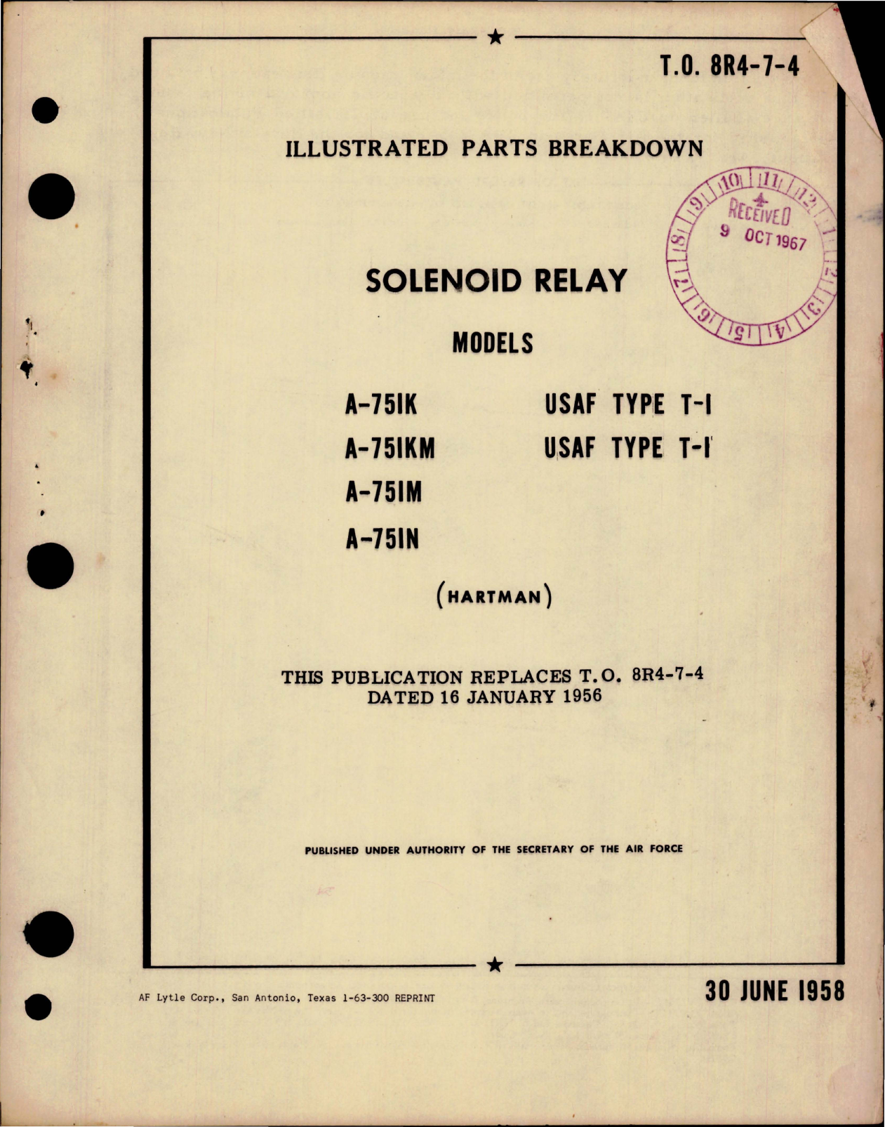Sample page 1 from AirCorps Library document: Illustrated Parts Breakdown for Solenoid Relay - Type T-1