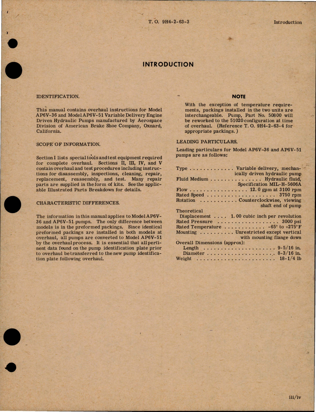 Sample page 5 from AirCorps Library document: Overhaul Instructions for Variable Delivery Engine Driven Hydraulic Pump - Parts 50800 and 51020