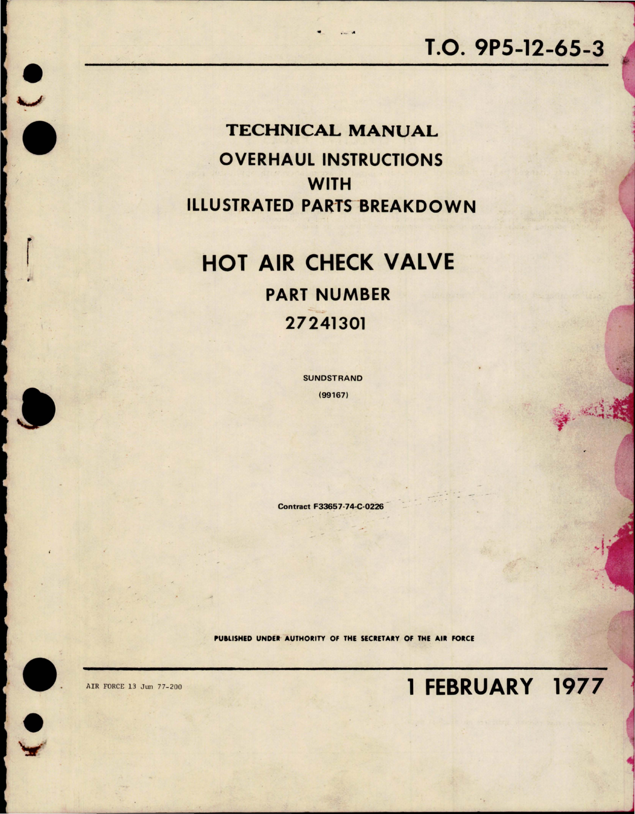 Sample page 1 from AirCorps Library document: Overhaul Instructions with Illustrated Parts Breakdown for Hot Air Check Valve - Part 27241301