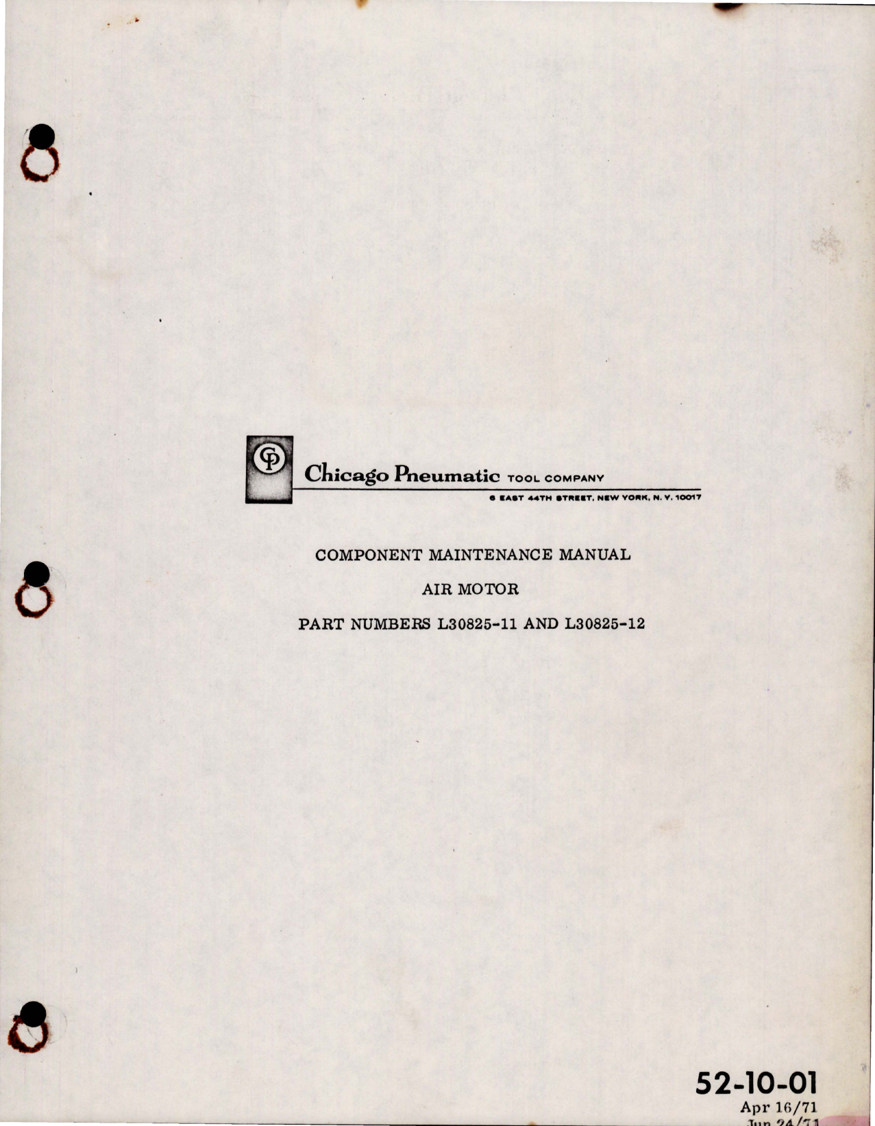 Sample page 1 from AirCorps Library document: Maintenance Manual for Air Motor - Parts L30825-11 and L30825-12